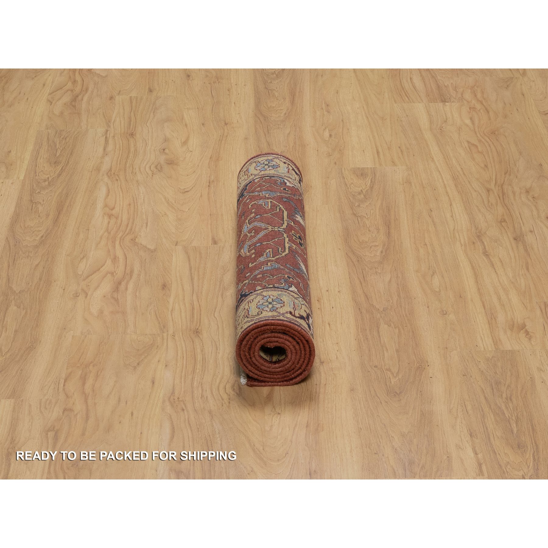 2'6"x6'1" Auburn Red, Antiqued Fine Heriz Re-Creation, Hand Knotted, All Over Pattern, 100% Wool, Vegetable Dyes and Denser Weave, Lush and Plush, Soft Pile, Runner, Oriental Rug Sh91374
