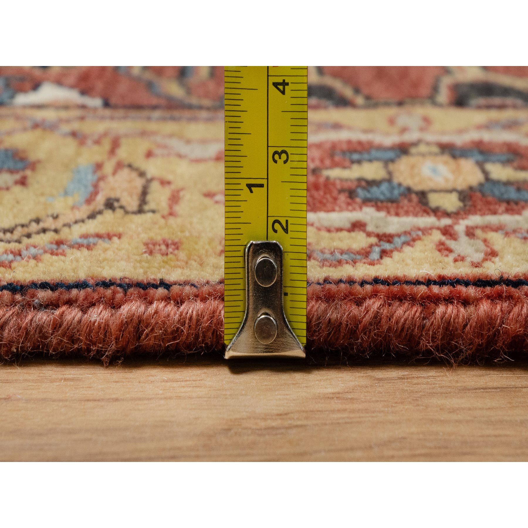 2'6"x6'1" Auburn Red, Antiqued Fine Heriz Re-Creation, Hand Knotted, All Over Pattern, 100% Wool, Vegetable Dyes and Denser Weave, Lush and Plush, Soft Pile, Runner, Oriental Rug Sh91374