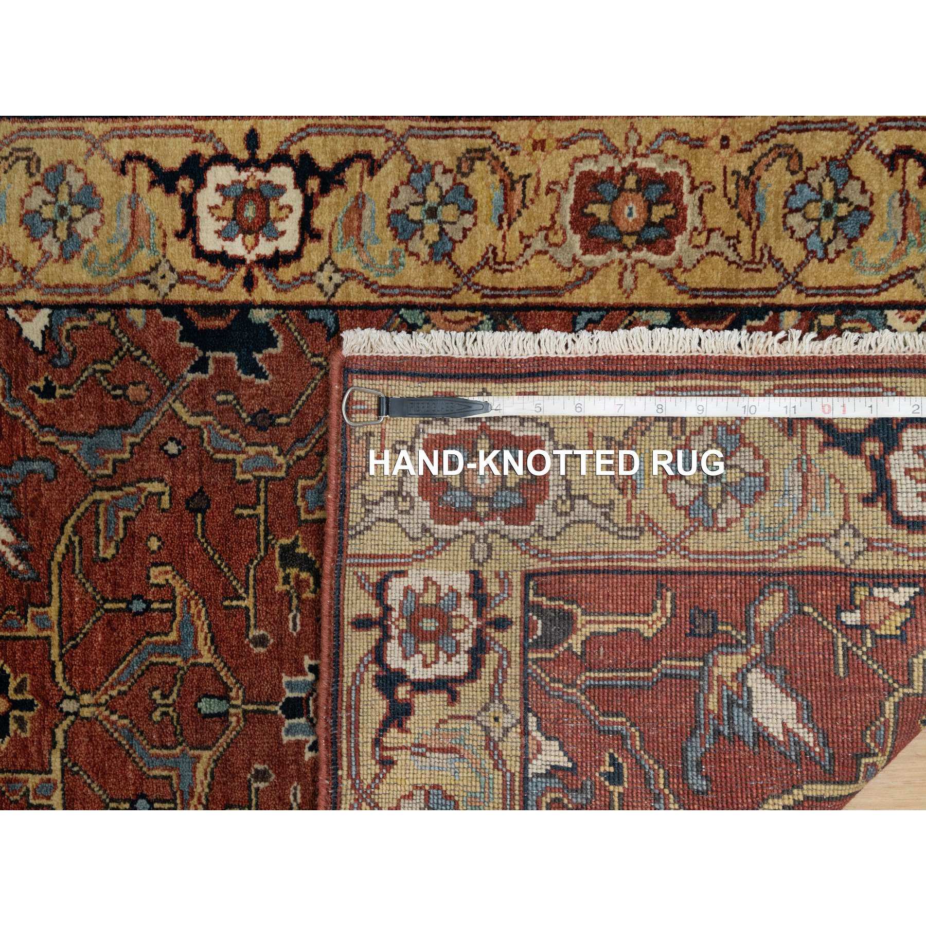 2'6"x6'1" Auburn Red, Antiqued Fine Heriz Re-Creation, Hand Knotted, All Over Pattern, 100% Wool, Vegetable Dyes and Denser Weave, Lush and Plush, Soft Pile, Runner, Oriental Rug Sh91374
