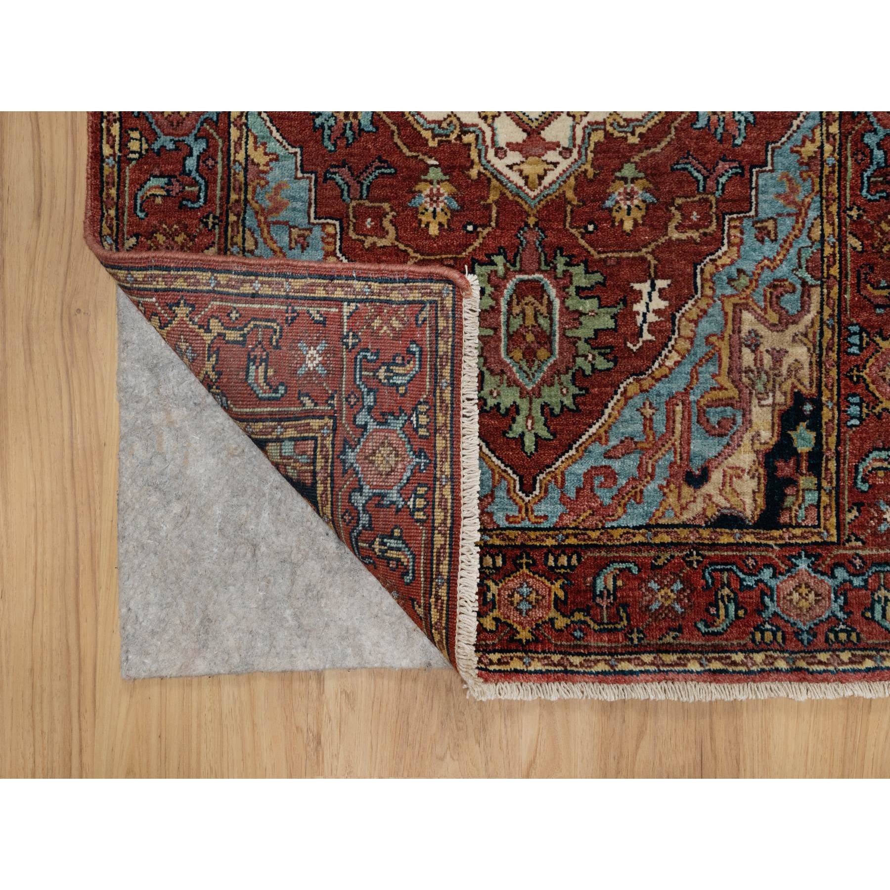 2'8"x6'3" Barn Red, Antiqued Fine Heriz Re-Creation, Hand Knotted, Soft Wool, Plush and Lush, Denser Weave, Vegetable Dyes, Oriental, Runner, Rug Sh91375