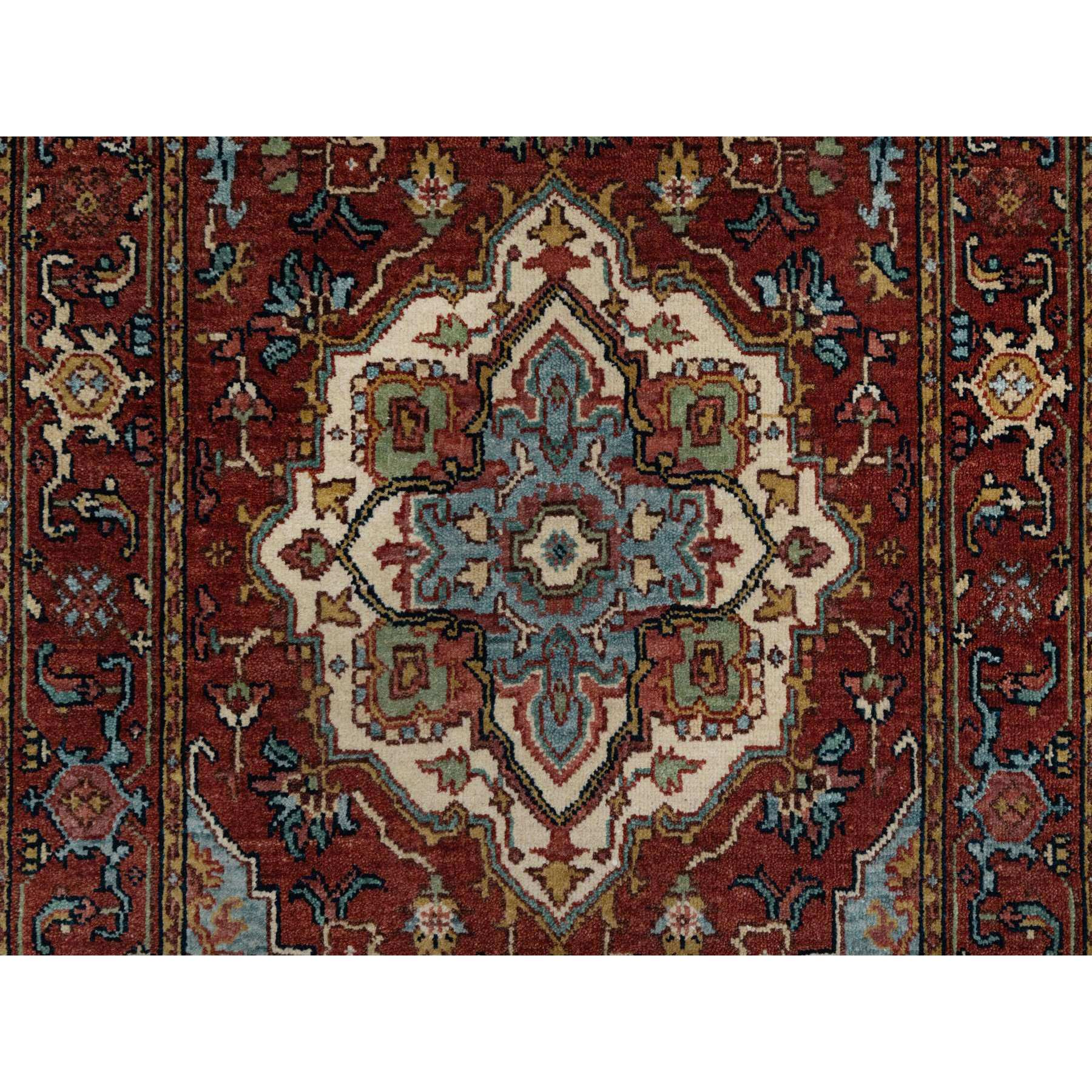 2'8"x6'3" Barn Red, Antiqued Fine Heriz Re-Creation, Hand Knotted, Soft Wool, Plush and Lush, Denser Weave, Vegetable Dyes, Oriental, Runner, Rug Sh91375