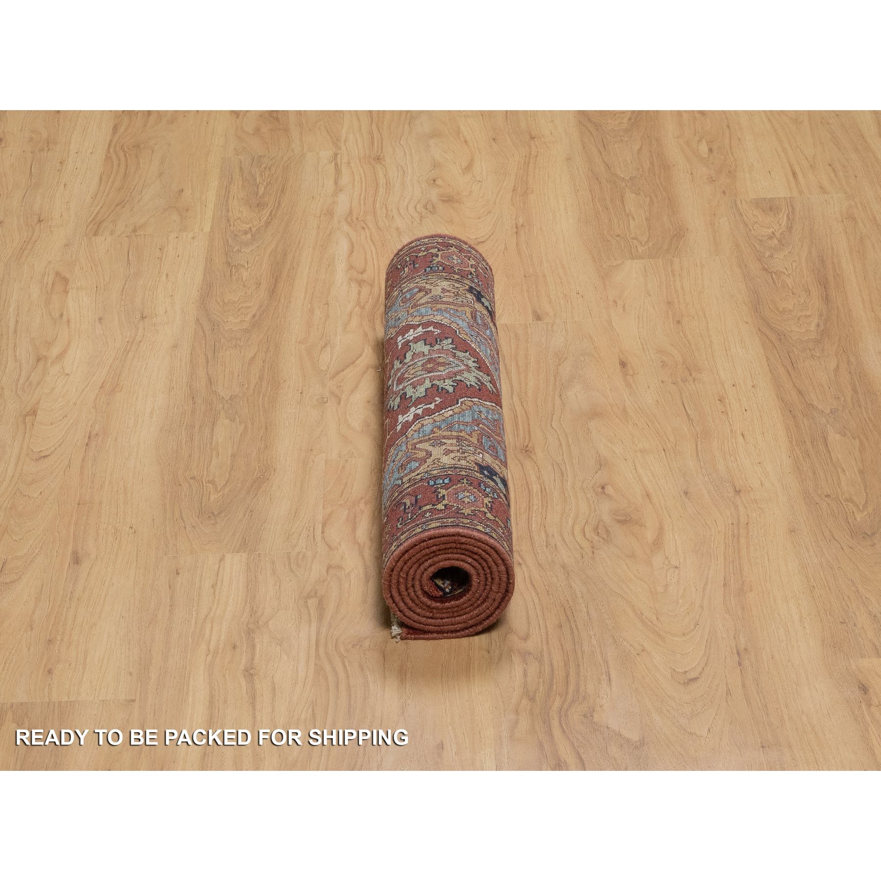 2'8"x6'3" Barn Red, Antiqued Fine Heriz Re-Creation, Hand Knotted, Soft Wool, Plush and Lush, Denser Weave, Vegetable Dyes, Oriental, Runner, Rug Sh91375