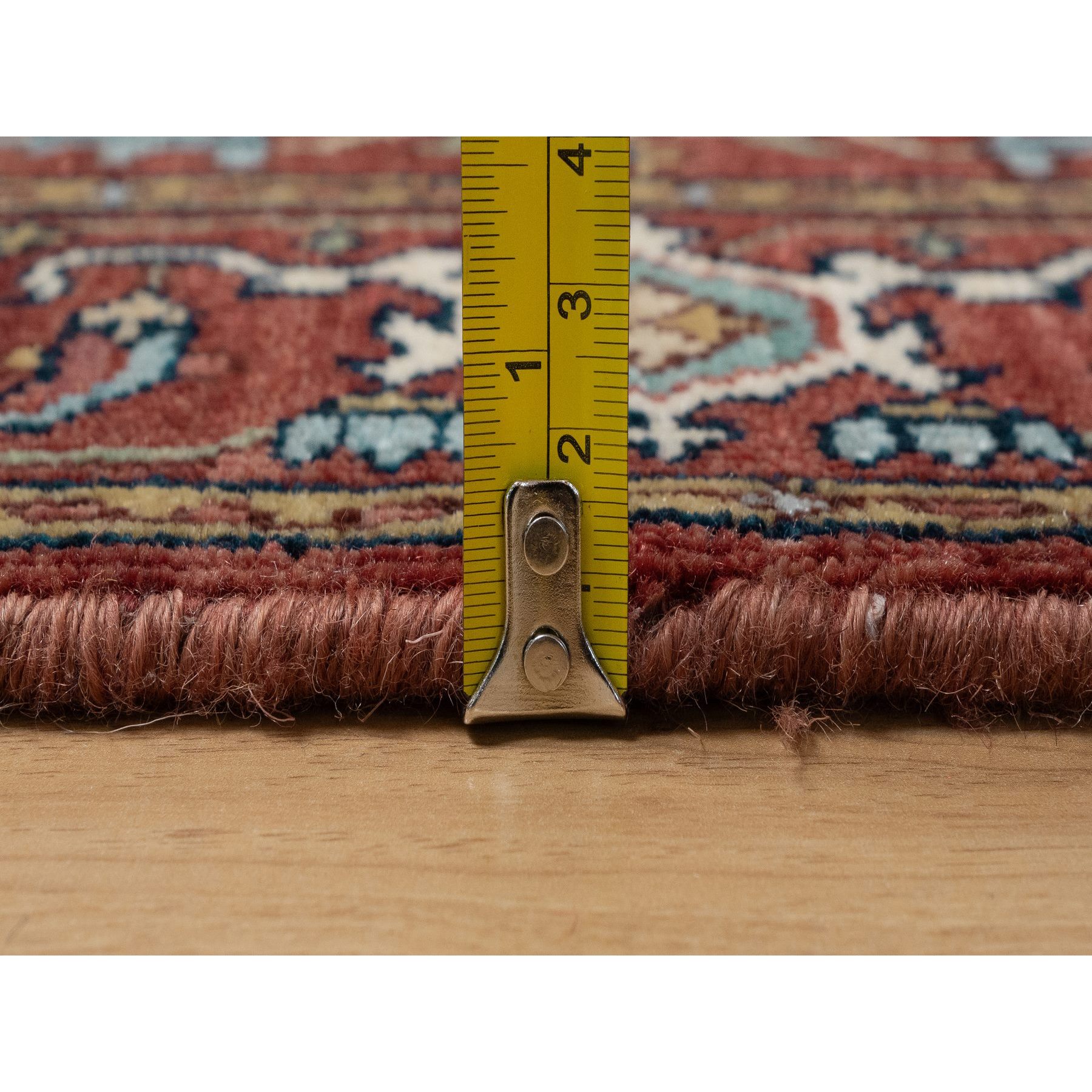 2'8"x6'3" Barn Red, Antiqued Fine Heriz Re-Creation, Hand Knotted, Soft Wool, Plush and Lush, Denser Weave, Vegetable Dyes, Oriental, Runner, Rug Sh91375