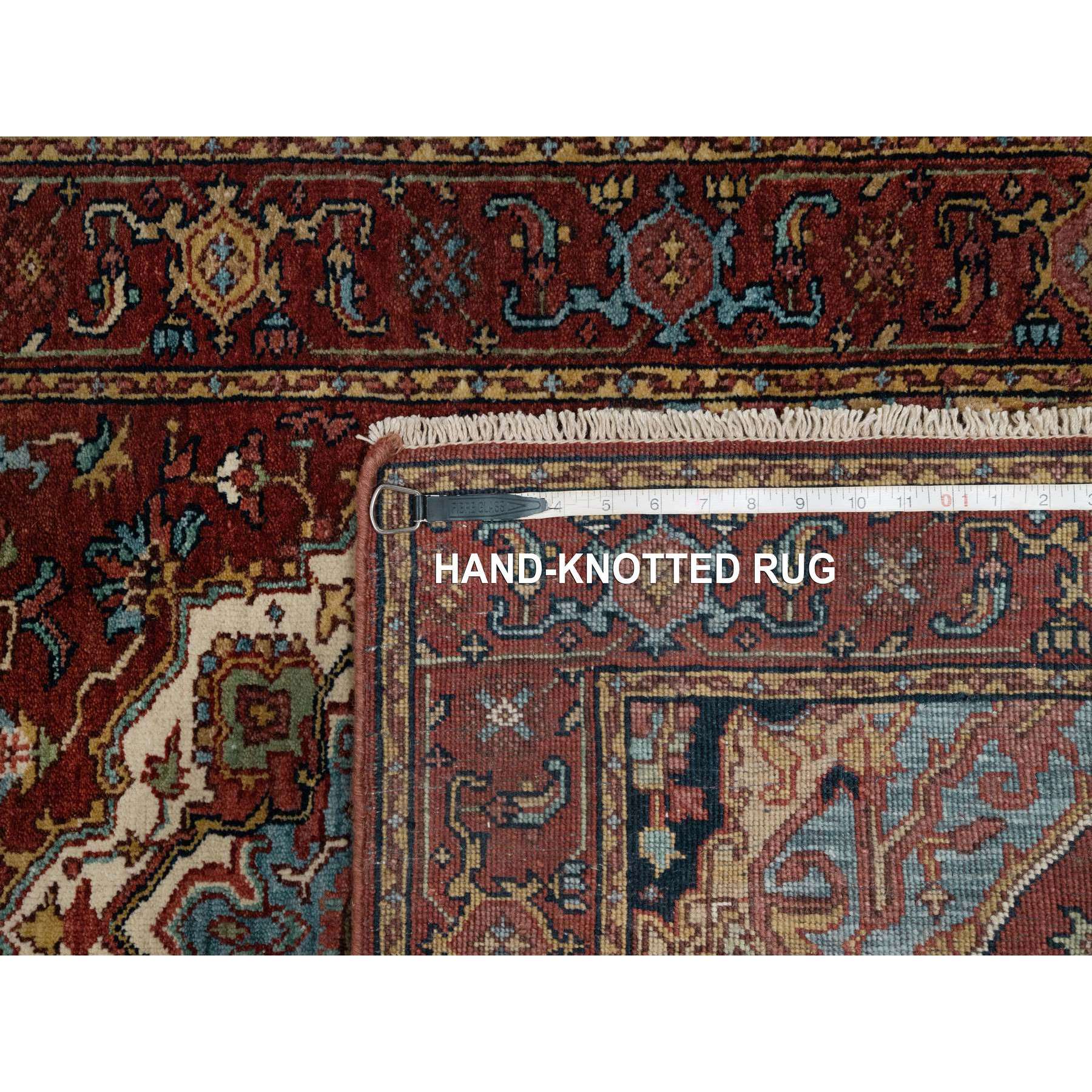 2'8"x6'3" Barn Red, Antiqued Fine Heriz Re-Creation, Hand Knotted, Soft Wool, Plush and Lush, Denser Weave, Vegetable Dyes, Oriental, Runner, Rug Sh91375
