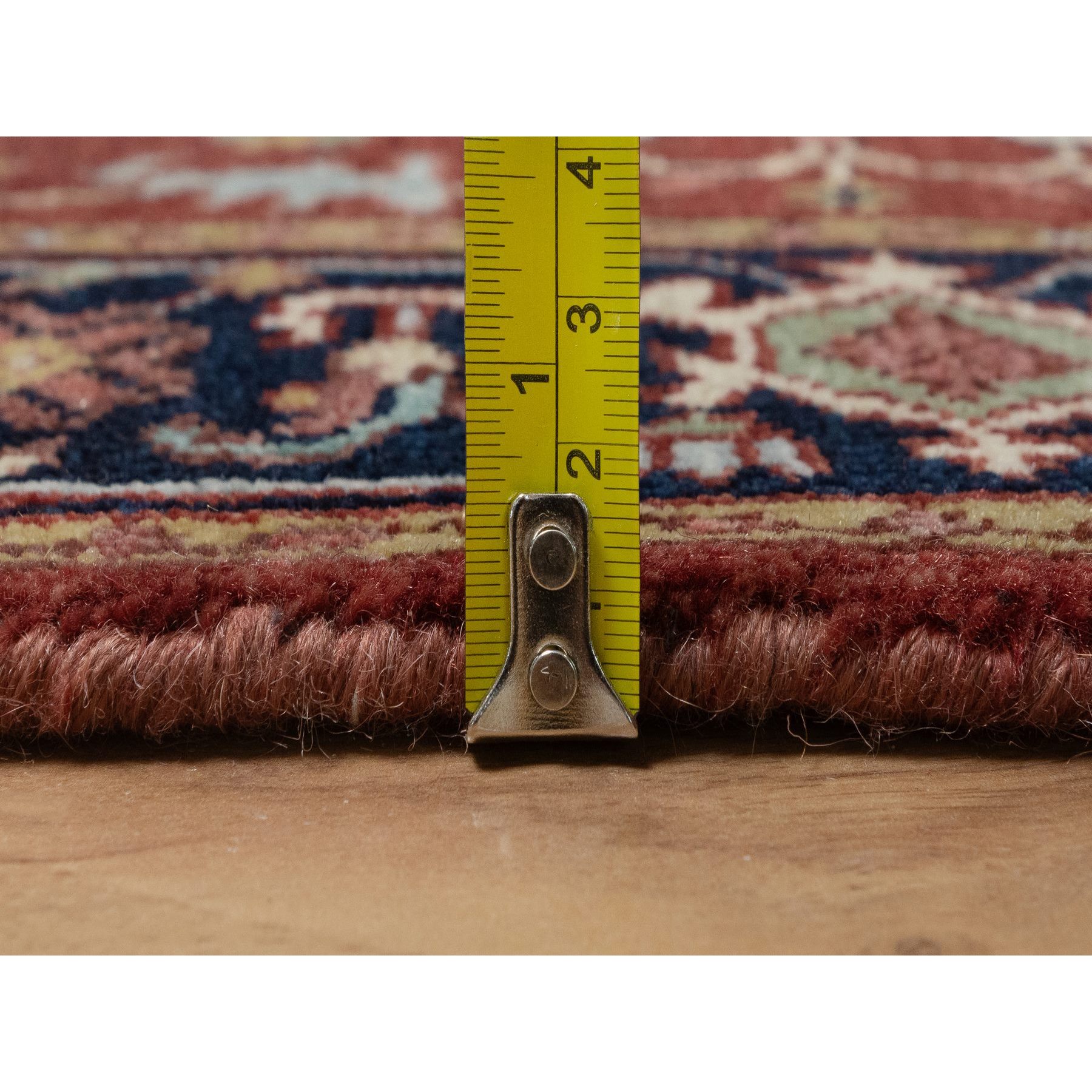 2'8"x6'2" Brick Red, Antiqued Fine Heriz Re-Creation, Denser Weave, Hand Knotted, Vegetable Dyes, Lush and Plush, 100% Wool, Runner, Oriental Rug Sh91377