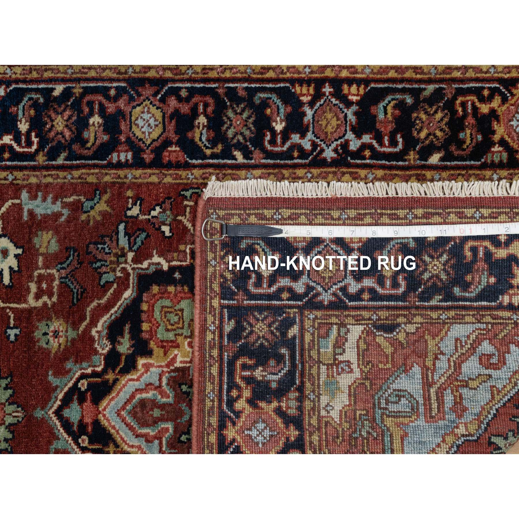 2'8"x6'2" Brick Red, Antiqued Fine Heriz Re-Creation, Denser Weave, Hand Knotted, Vegetable Dyes, Lush and Plush, 100% Wool, Runner, Oriental Rug Sh91377