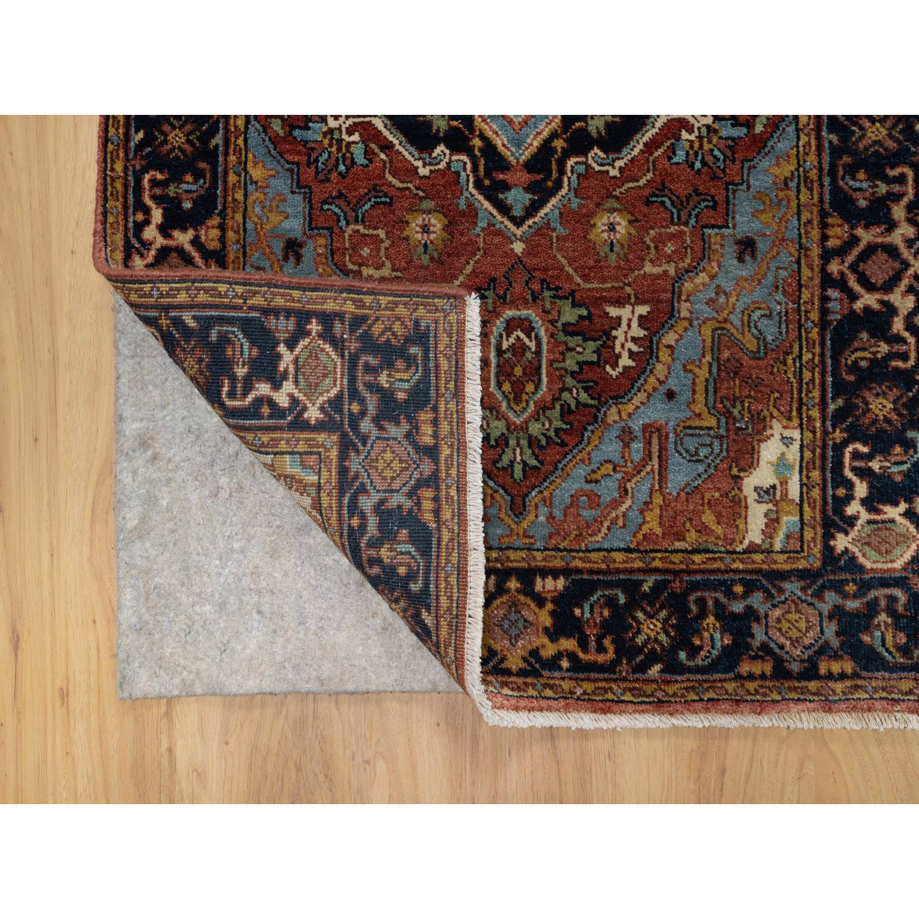 2'7"x8'1" Chili Oil Red, Antiqued Fine Heriz Re-Creation, Vegetable Dyes, Lush and Plush, Denser Weave, 100% Wool, Hand Knotted, Runner, Oriental Rug Sh91378