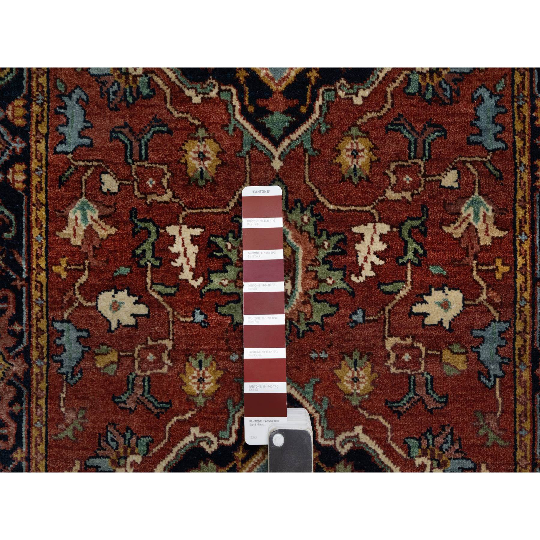 2'7"x8'1" Chili Oil Red, Antiqued Fine Heriz Re-Creation, Vegetable Dyes, Lush and Plush, Denser Weave, 100% Wool, Hand Knotted, Runner, Oriental Rug Sh91378