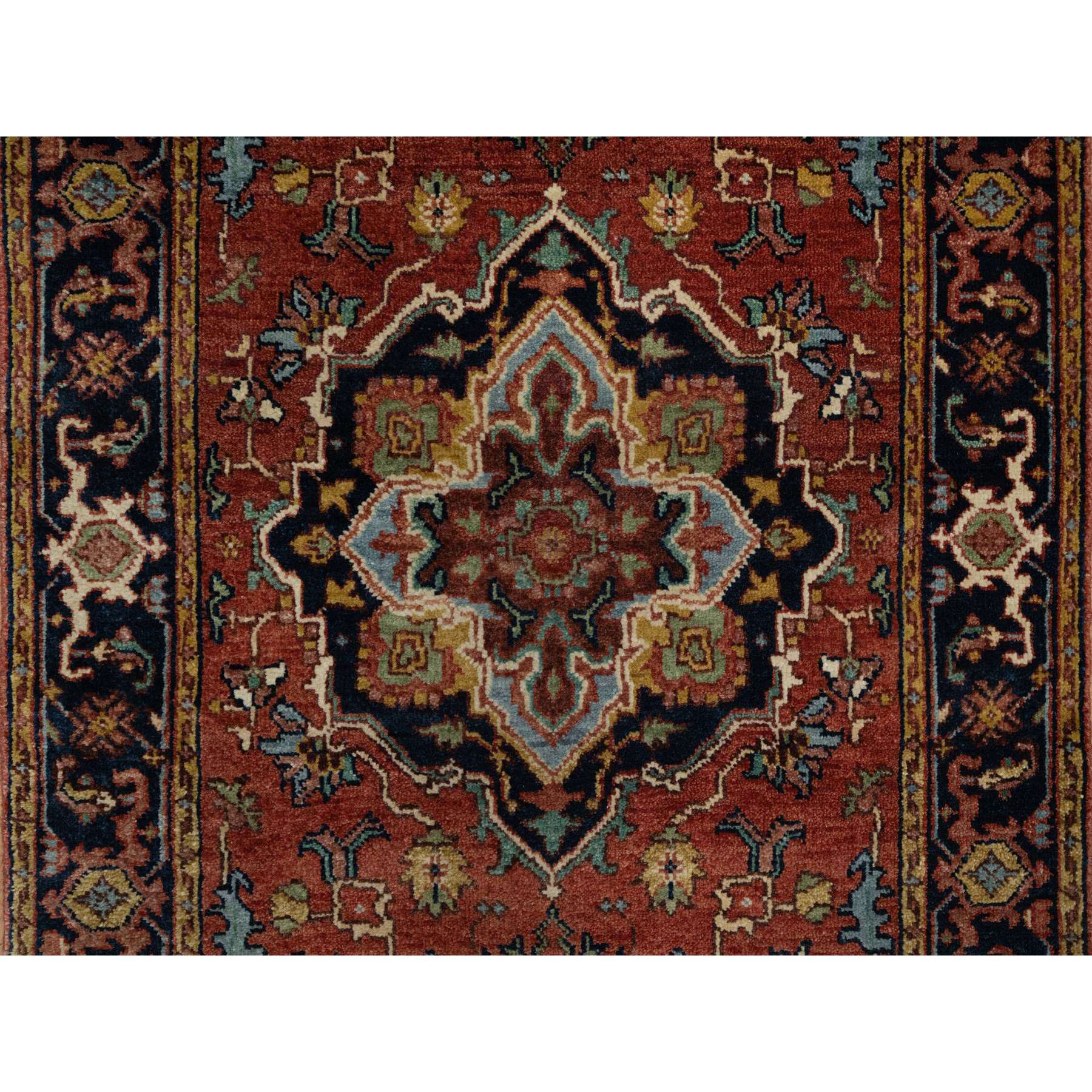 2'7"x8'1" Chili Oil Red, Antiqued Fine Heriz Re-Creation, Vegetable Dyes, Lush and Plush, Denser Weave, 100% Wool, Hand Knotted, Runner, Oriental Rug Sh91378