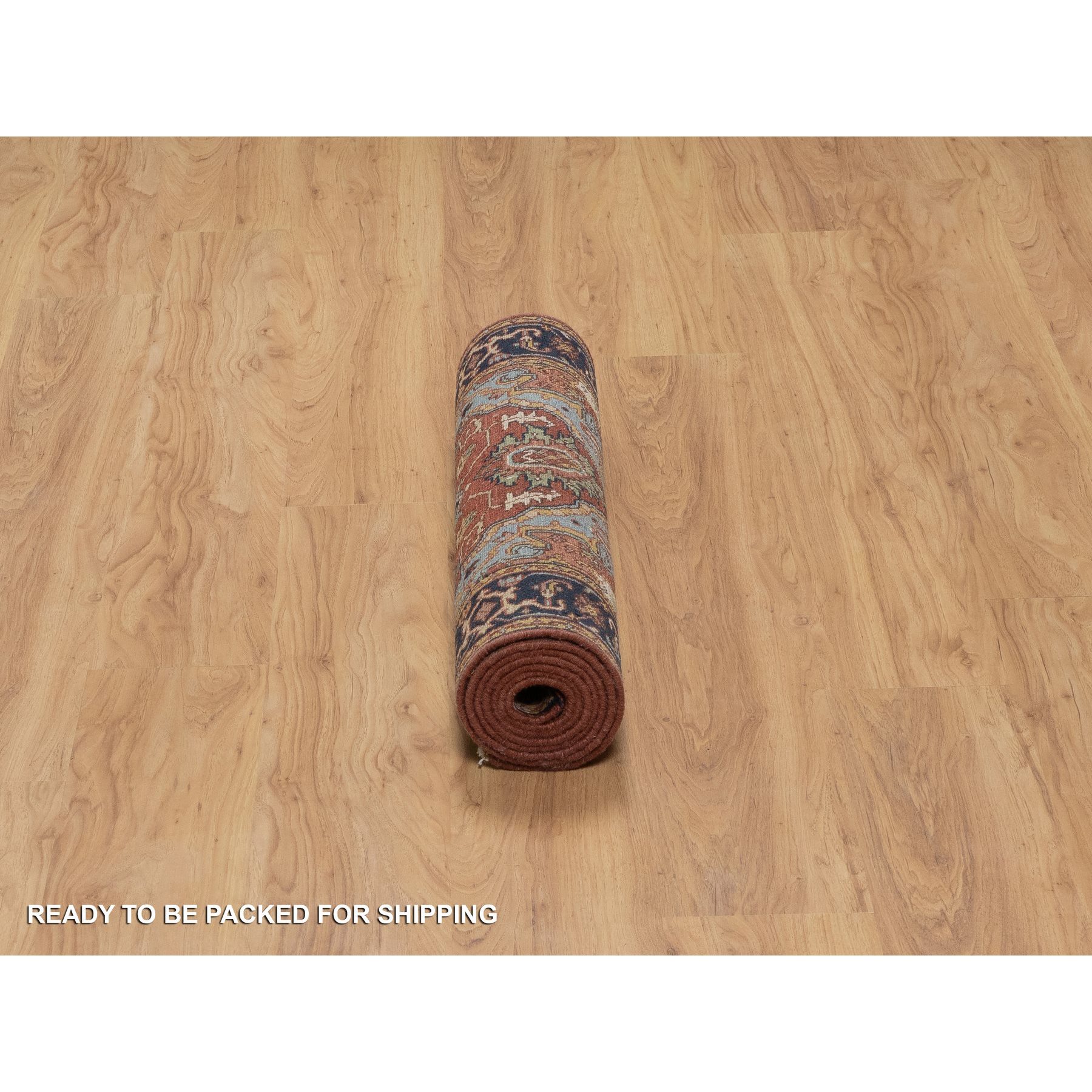 2'7"x8'1" Chili Oil Red, Antiqued Fine Heriz Re-Creation, Vegetable Dyes, Lush and Plush, Denser Weave, 100% Wool, Hand Knotted, Runner, Oriental Rug Sh91378