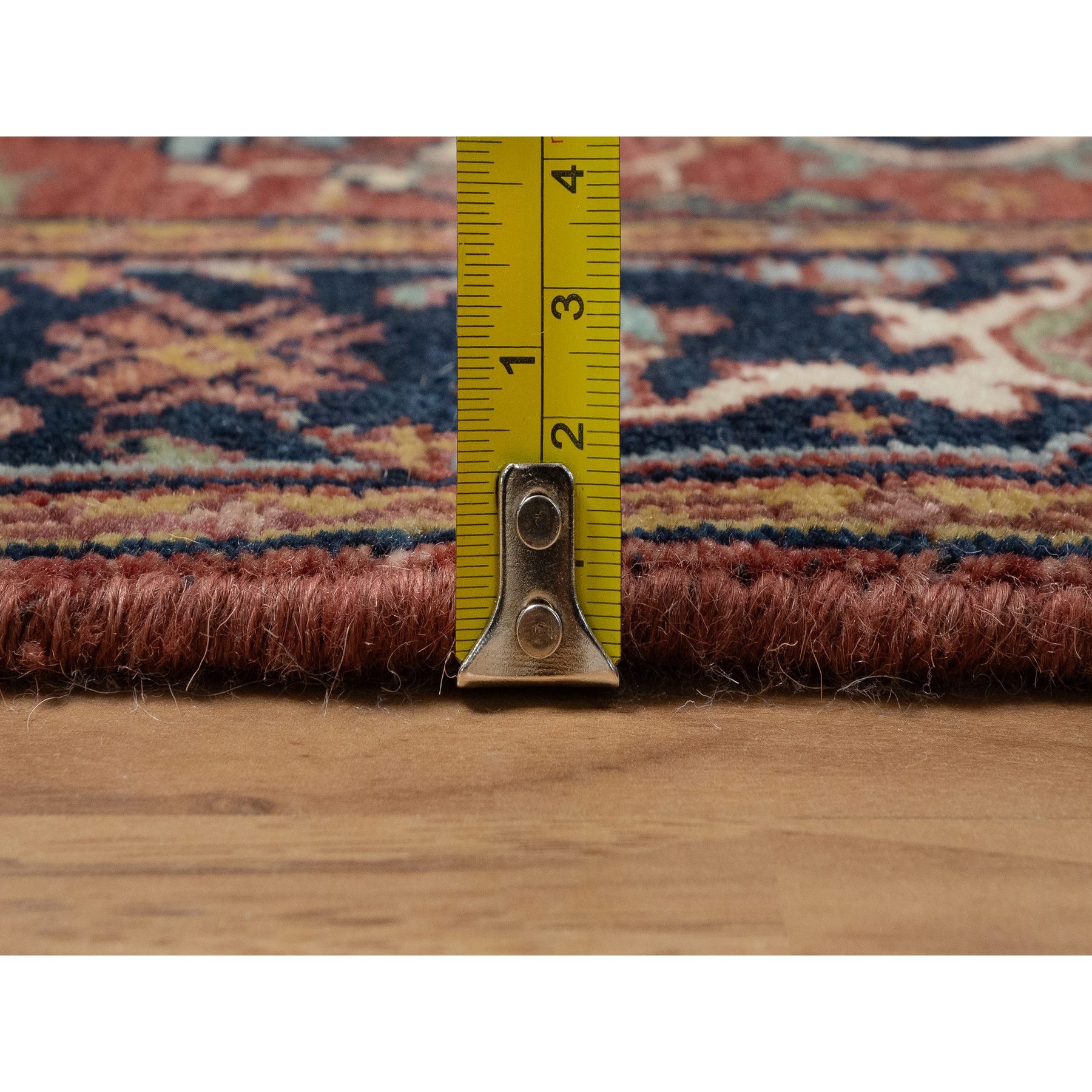 2'7"x8'1" Chili Oil Red, Antiqued Fine Heriz Re-Creation, Vegetable Dyes, Lush and Plush, Denser Weave, 100% Wool, Hand Knotted, Runner, Oriental Rug Sh91378