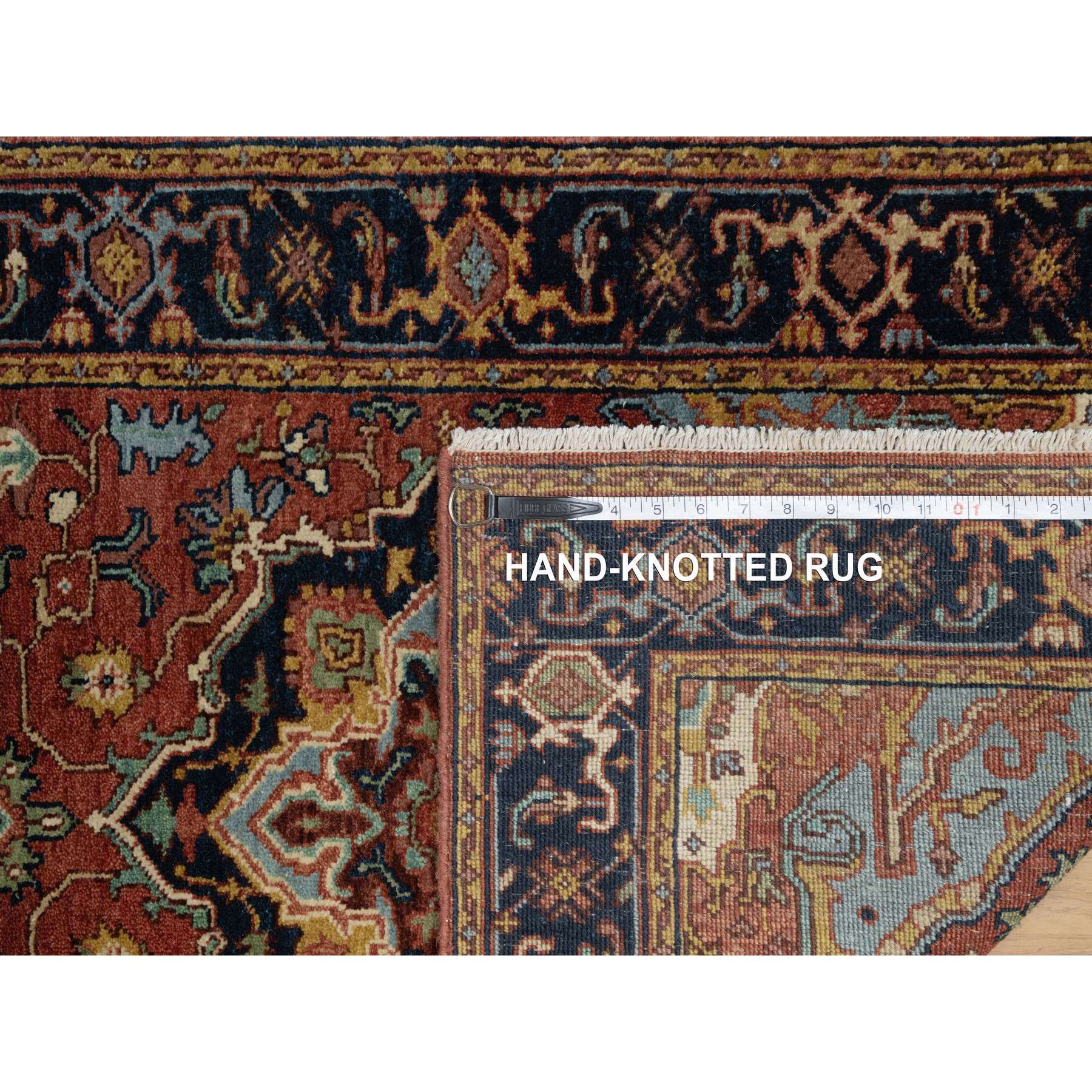 2'7"x8'1" Chili Oil Red, Antiqued Fine Heriz Re-Creation, Vegetable Dyes, Lush and Plush, Denser Weave, 100% Wool, Hand Knotted, Runner, Oriental Rug Sh91378