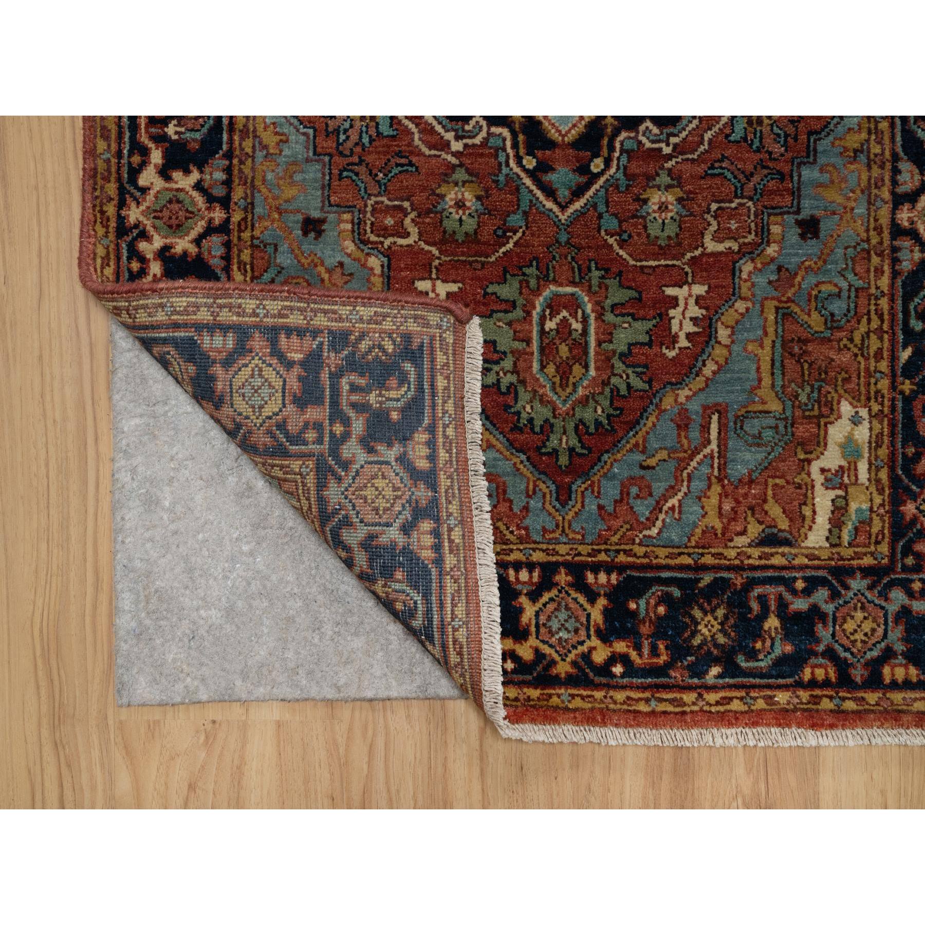 2'7"x10' Auburn Red, Antiqued Fine Heriz Re-Creation, Denser Weave, Hand Knotted, 100% Wool, Vegetable Dyes, Lush and Plush, Runner, Oriental Rug Sh91379