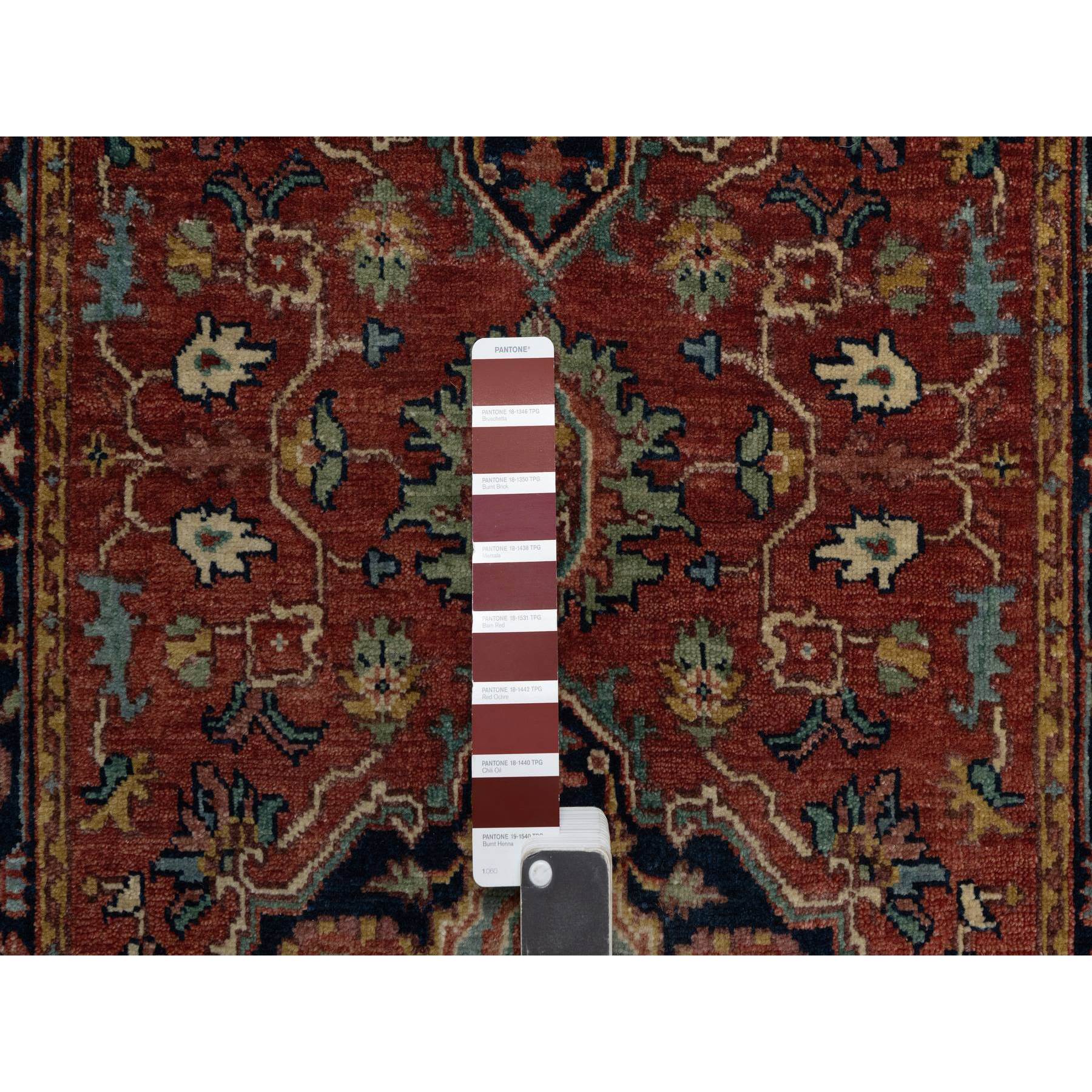 2'7"x10' Auburn Red, Antiqued Fine Heriz Re-Creation, Denser Weave, Hand Knotted, 100% Wool, Vegetable Dyes, Lush and Plush, Runner, Oriental Rug Sh91379