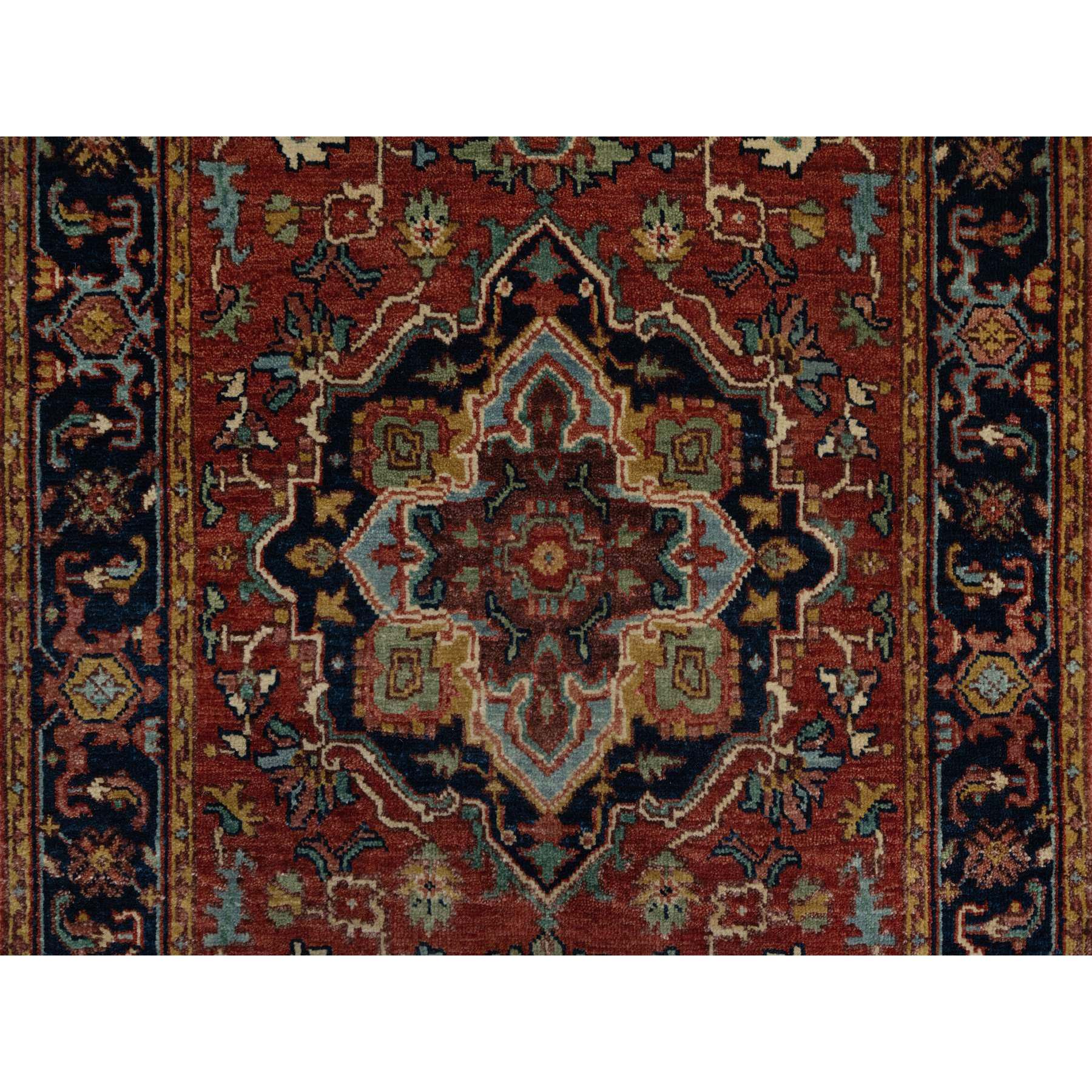 2'7"x10' Auburn Red, Antiqued Fine Heriz Re-Creation, Denser Weave, Hand Knotted, 100% Wool, Vegetable Dyes, Lush and Plush, Runner, Oriental Rug Sh91379