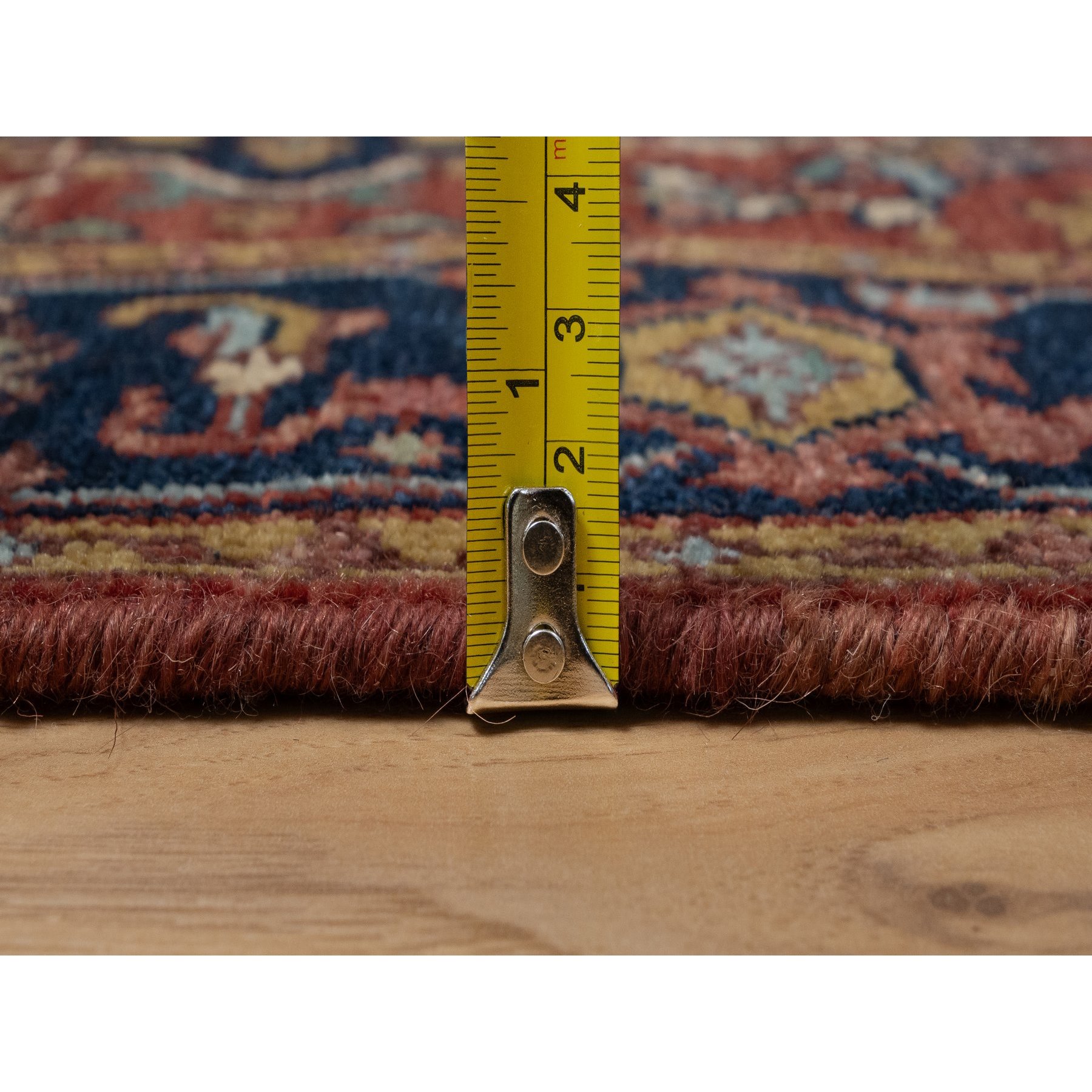 2'7"x10' Auburn Red, Antiqued Fine Heriz Re-Creation, Denser Weave, Hand Knotted, 100% Wool, Vegetable Dyes, Lush and Plush, Runner, Oriental Rug Sh91379