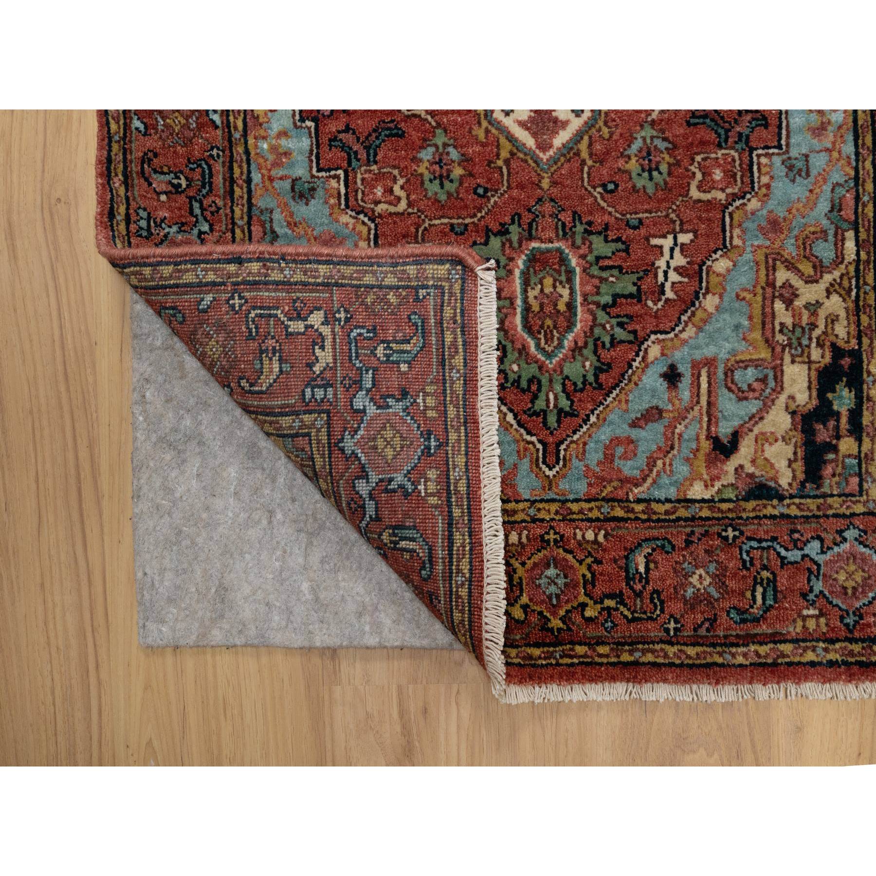 2'7"x8'2" Auburn Red, Antiqued Fine Heriz Re-Creation, Hand Knotted, Vegetable Dyes, Plush and Lush, Denser Weave, Soft Wool, Oriental, Runner, Rug Sh91380