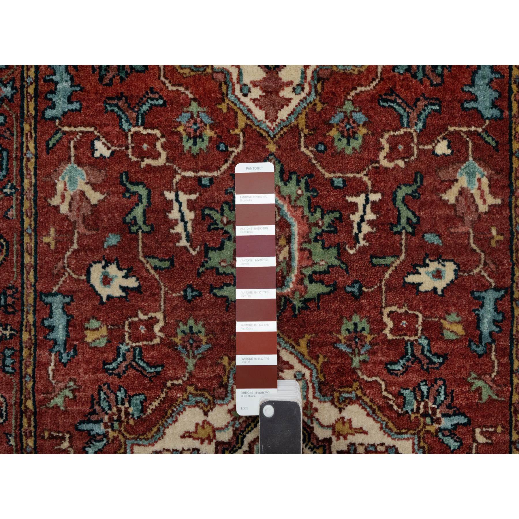 2'7"x8'2" Auburn Red, Antiqued Fine Heriz Re-Creation, Hand Knotted, Vegetable Dyes, Plush and Lush, Denser Weave, Soft Wool, Oriental, Runner, Rug Sh91380
