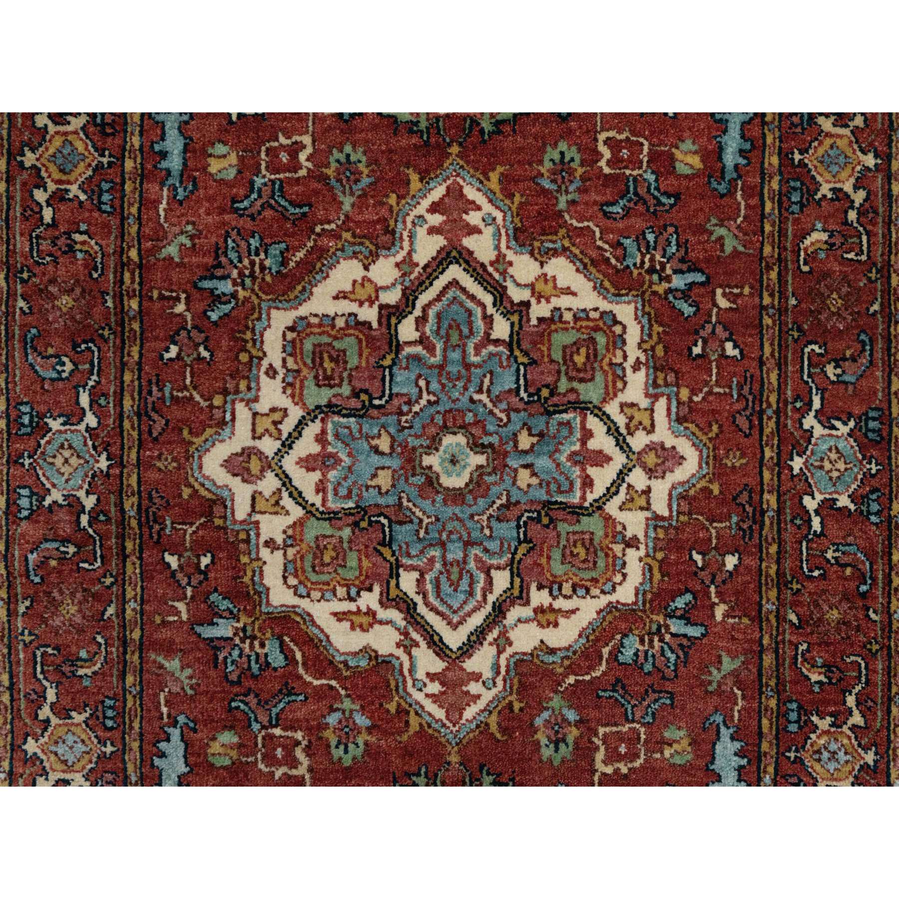 2'7"x8'2" Auburn Red, Antiqued Fine Heriz Re-Creation, Hand Knotted, Vegetable Dyes, Plush and Lush, Denser Weave, Soft Wool, Oriental, Runner, Rug Sh91380