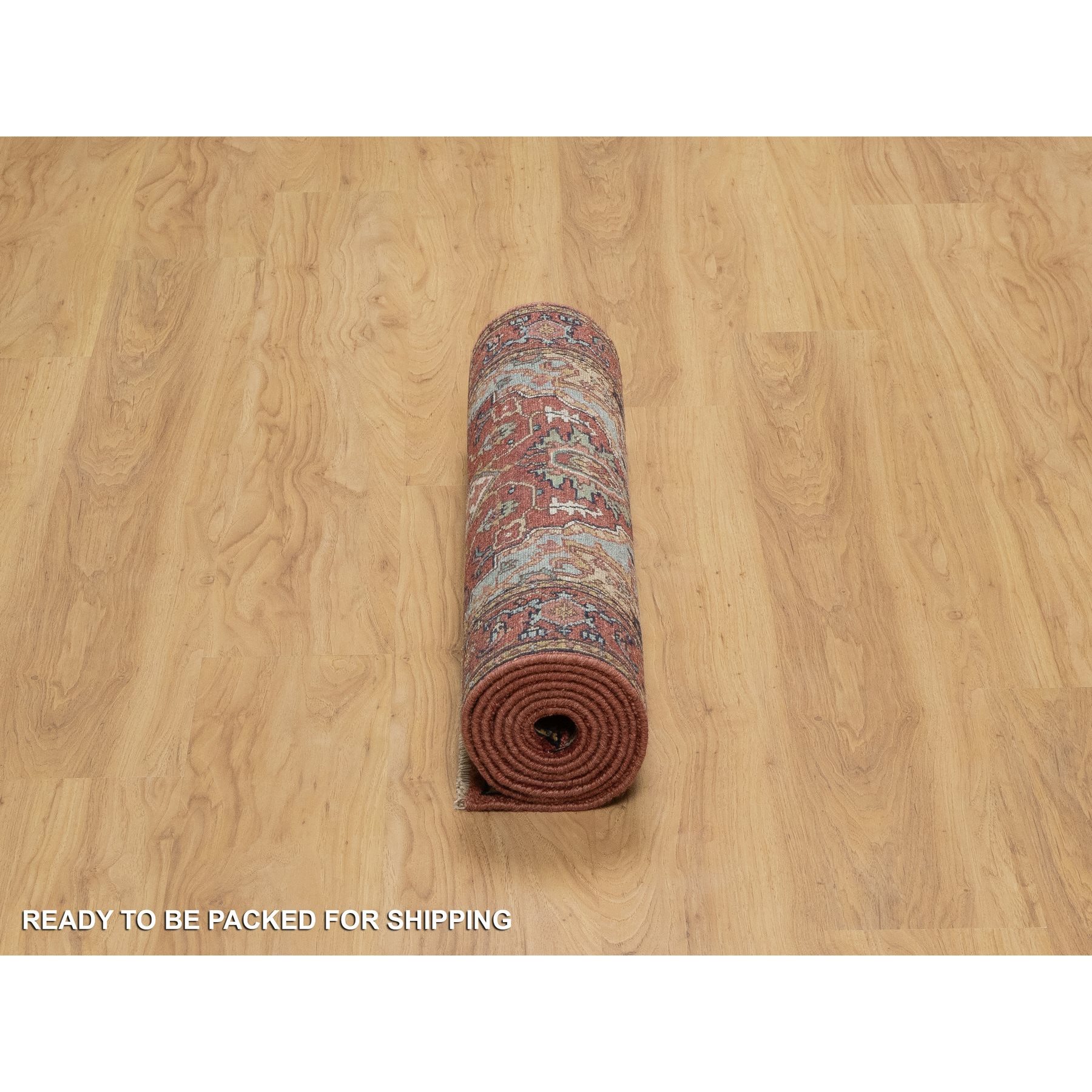 2'7"x8'2" Auburn Red, Antiqued Fine Heriz Re-Creation, Hand Knotted, Vegetable Dyes, Plush and Lush, Denser Weave, Soft Wool, Oriental, Runner, Rug Sh91380