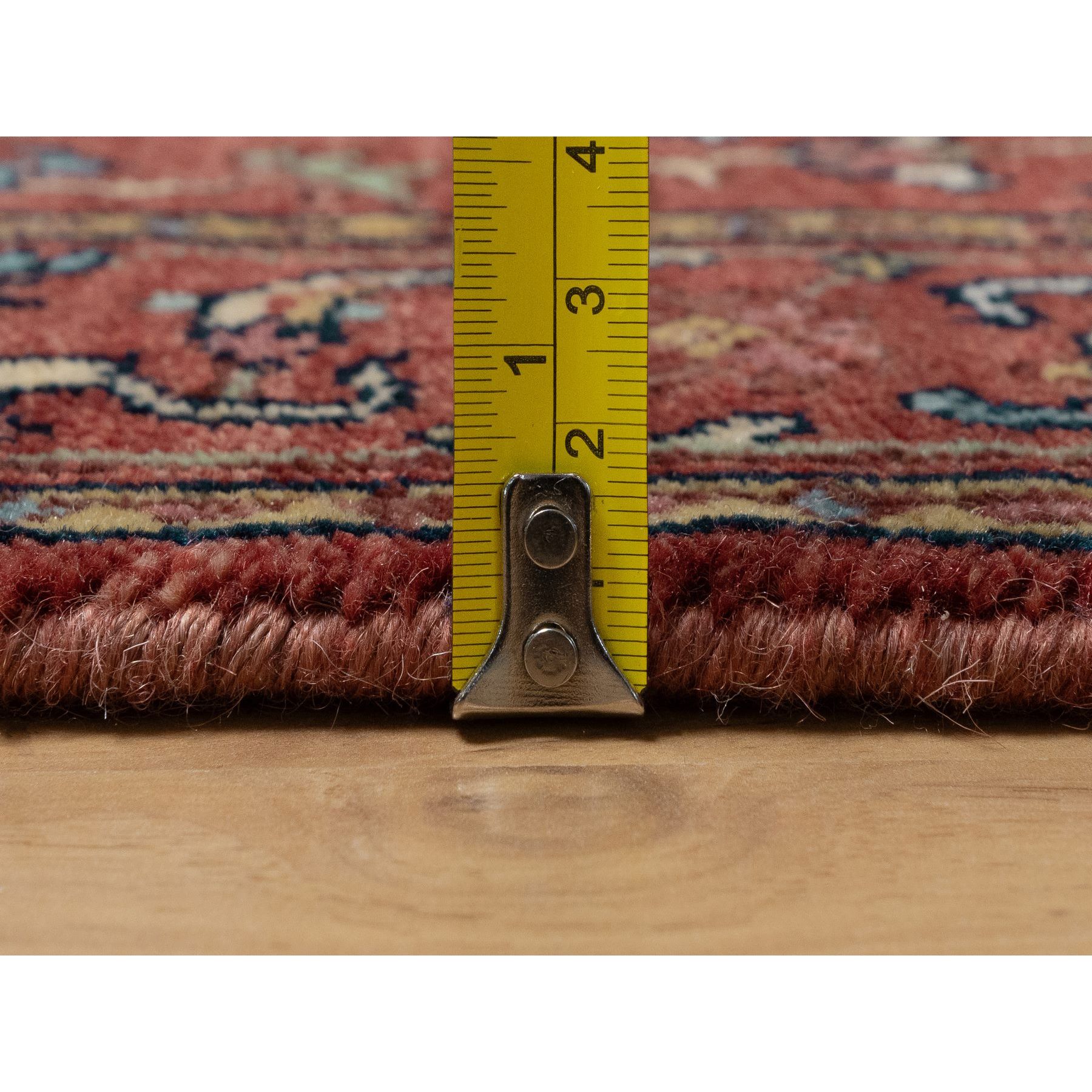 2'7"x8'2" Auburn Red, Antiqued Fine Heriz Re-Creation, Hand Knotted, Vegetable Dyes, Plush and Lush, Denser Weave, Soft Wool, Oriental, Runner, Rug Sh91380