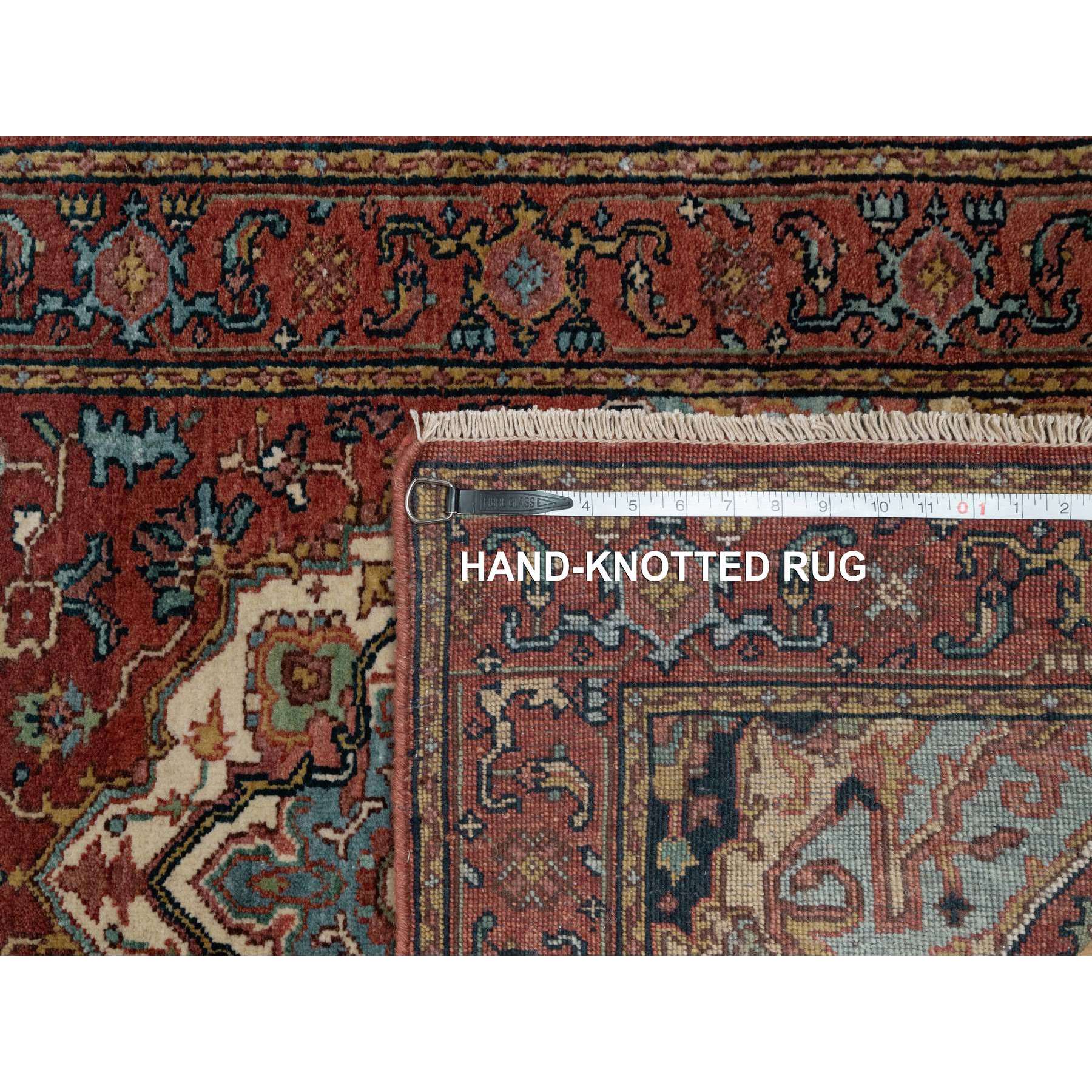 2'7"x8'2" Auburn Red, Antiqued Fine Heriz Re-Creation, Hand Knotted, Vegetable Dyes, Plush and Lush, Denser Weave, Soft Wool, Oriental, Runner, Rug Sh91380