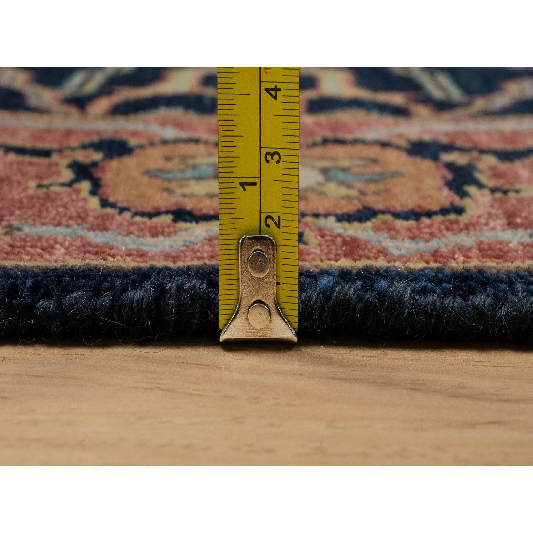 2'6"x6'2" Caviar Blue, Antiqued Fine Heriz Re-Creation with All Over Vines Design, Vegetable Dyes, Hand Knotted, Soft Pile, 100% Wool, Runner, Oriental Rug Sh91381