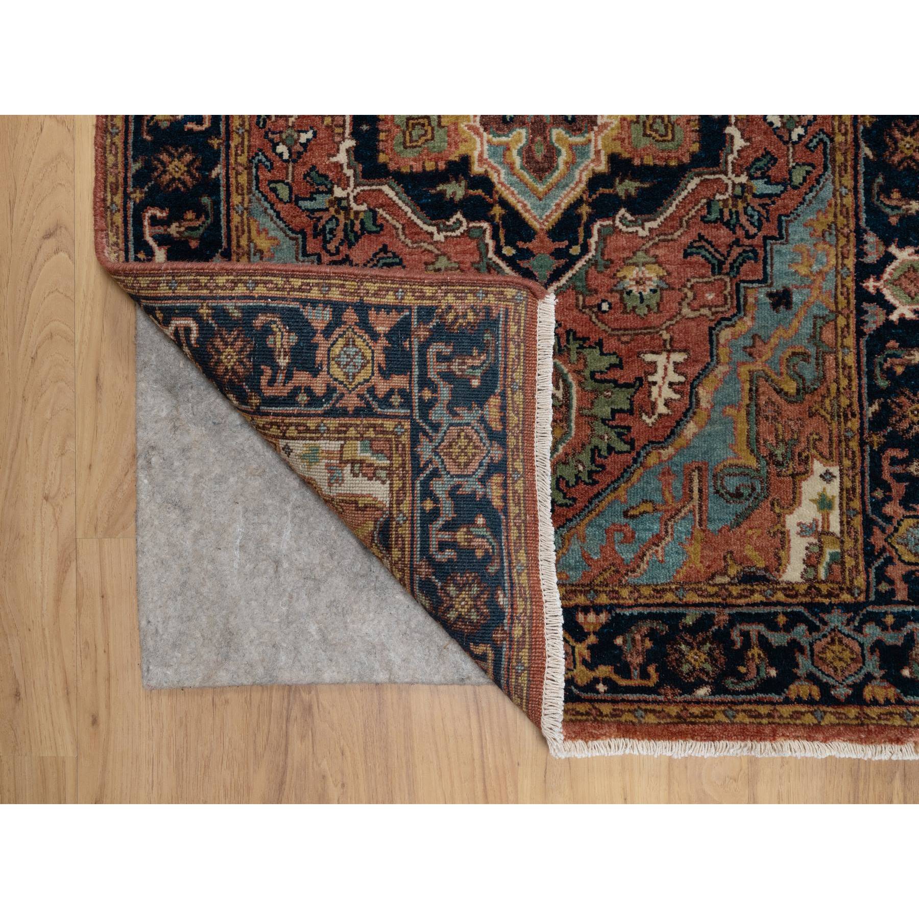 2'7"x10'1" Brick Red, Antiqued Fine Heriz Re-Creation, Denser Weave, Vegetable Dyes, Lush and Plush, Soft Wool, Hand Knotted, Runner, Oriental Rug Sh91382