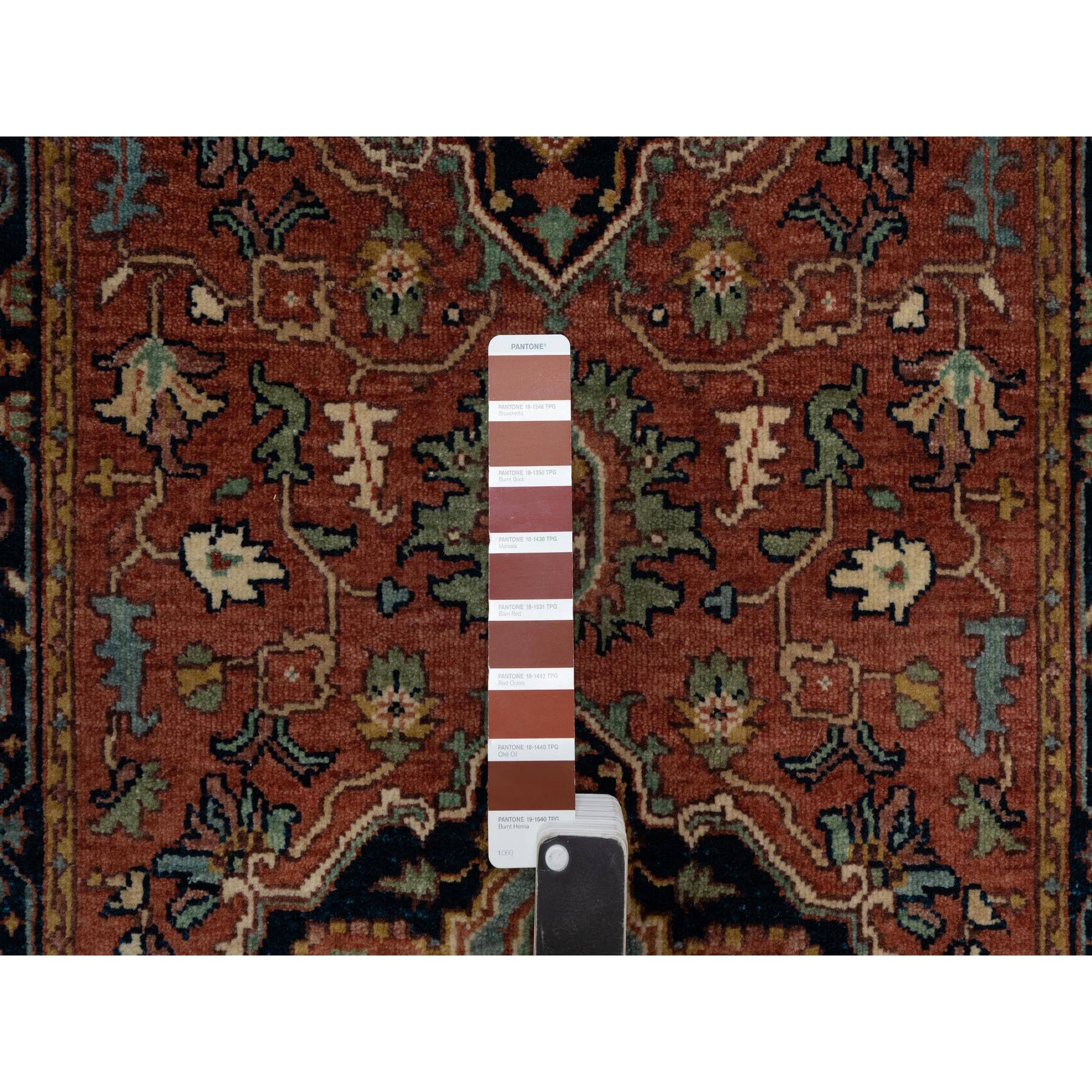 2'7"x10'1" Brick Red, Antiqued Fine Heriz Re-Creation, Denser Weave, Vegetable Dyes, Lush and Plush, Soft Wool, Hand Knotted, Runner, Oriental Rug Sh91382