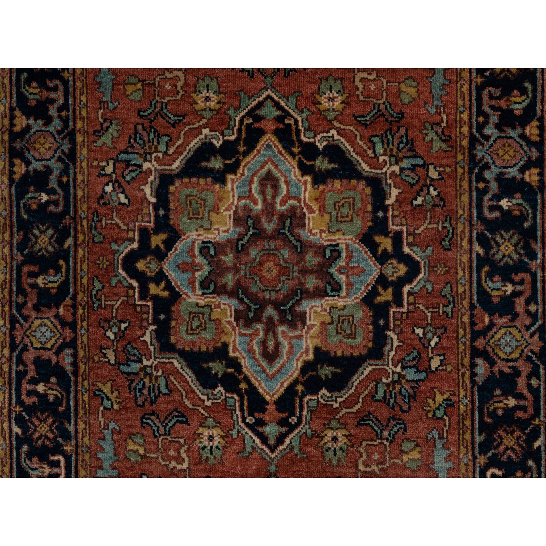 2'7"x10'1" Brick Red, Antiqued Fine Heriz Re-Creation, Denser Weave, Vegetable Dyes, Lush and Plush, Soft Wool, Hand Knotted, Runner, Oriental Rug Sh91382