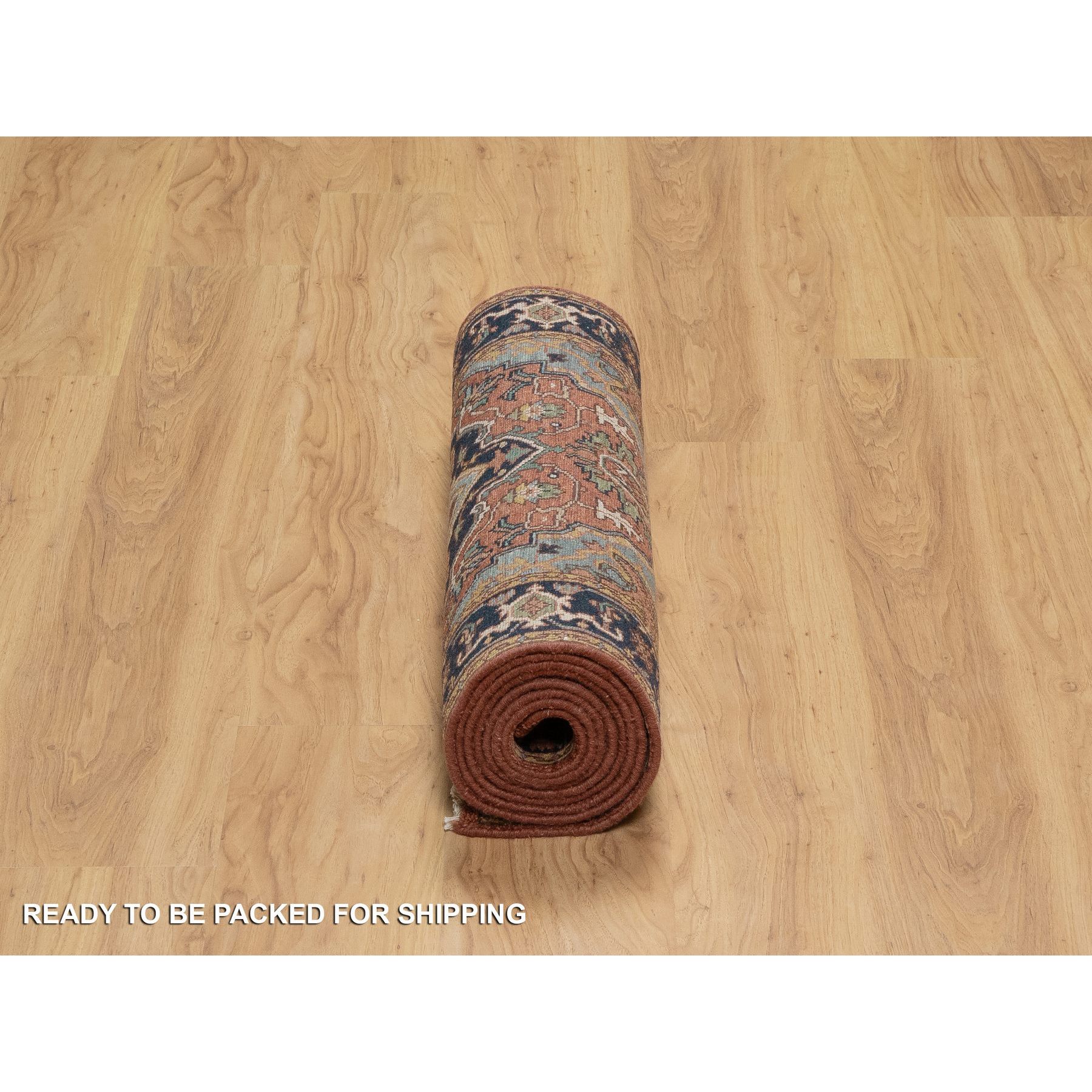 2'7"x10'1" Brick Red, Antiqued Fine Heriz Re-Creation, Denser Weave, Vegetable Dyes, Lush and Plush, Soft Wool, Hand Knotted, Runner, Oriental Rug Sh91382