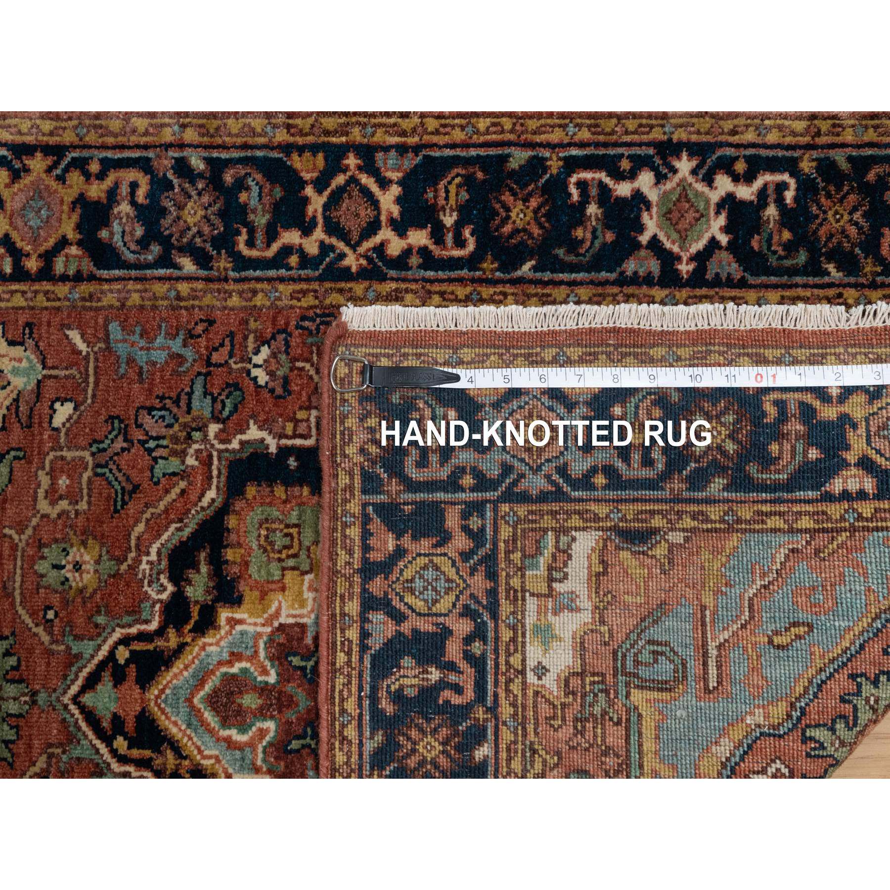 2'7"x10'1" Brick Red, Antiqued Fine Heriz Re-Creation, Denser Weave, Vegetable Dyes, Lush and Plush, Soft Wool, Hand Knotted, Runner, Oriental Rug Sh91382