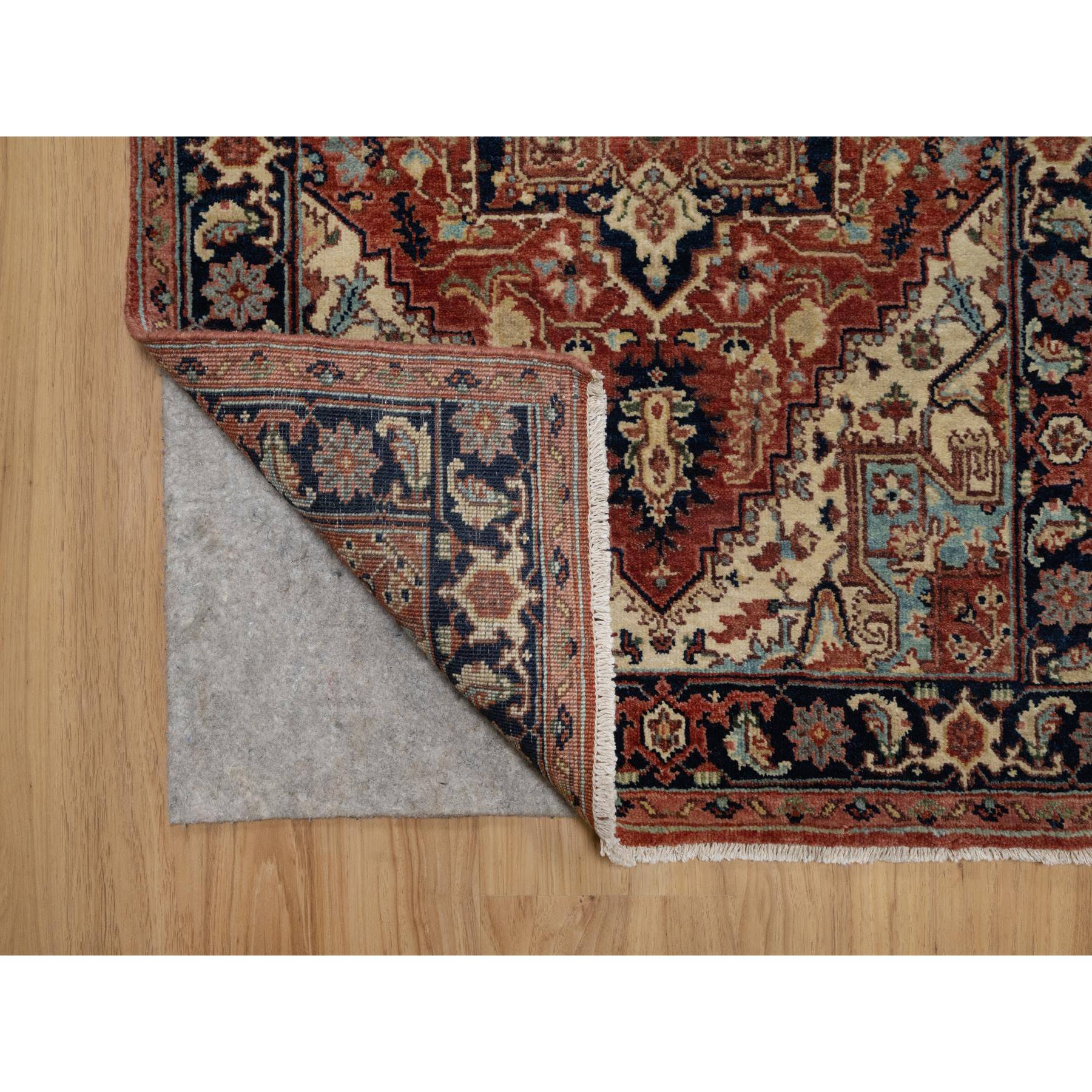 2'7"x10'2" Auburn Red, Antiqued Fine Heriz Re-Creation with Star Medallion Design, Hand Knotted, Hand Spun New Zealand Wool, Soft and Plush, Runner, Oriental Rug Sh91383