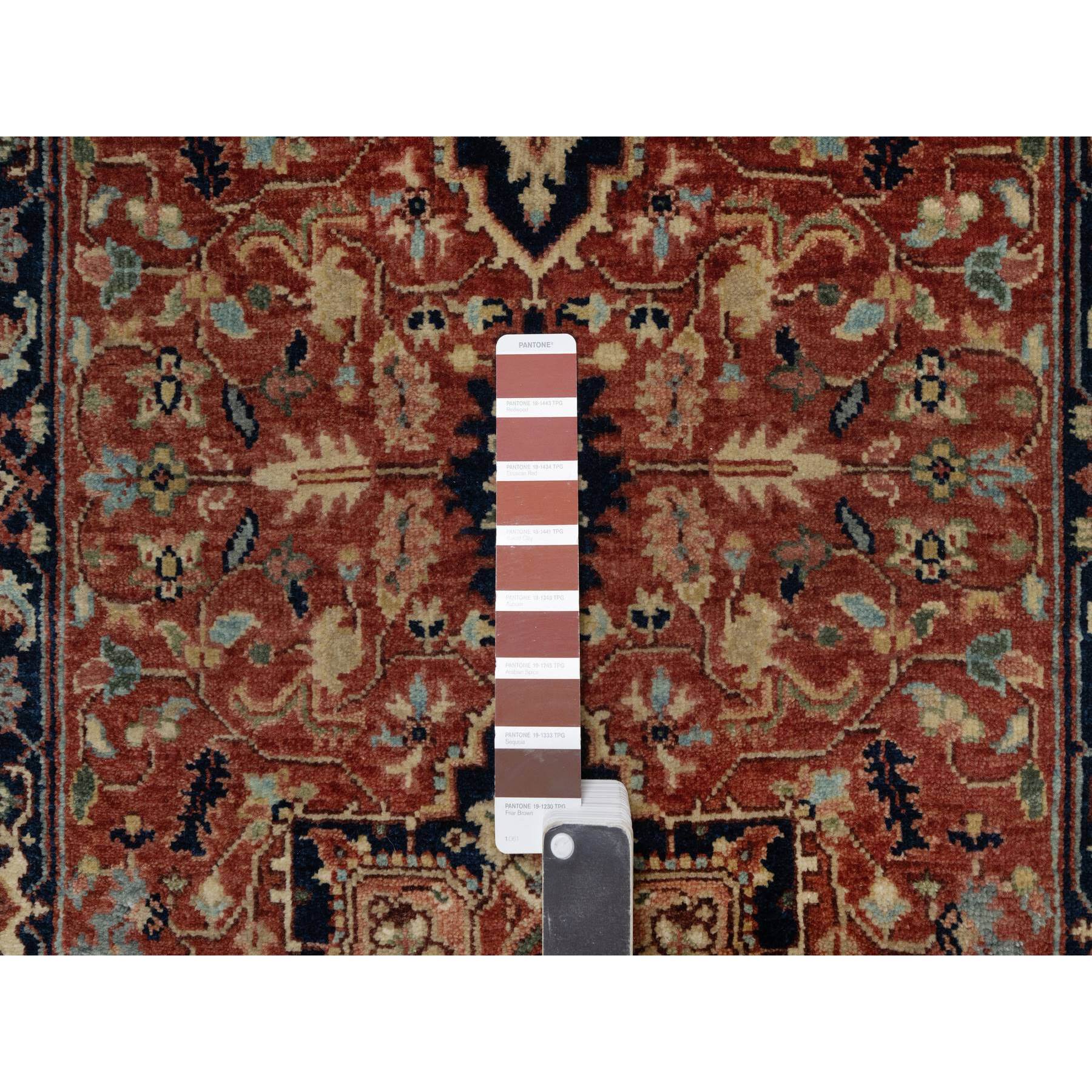 2'7"x10'2" Auburn Red, Antiqued Fine Heriz Re-Creation with Star Medallion Design, Hand Knotted, Hand Spun New Zealand Wool, Soft and Plush, Runner, Oriental Rug Sh91383