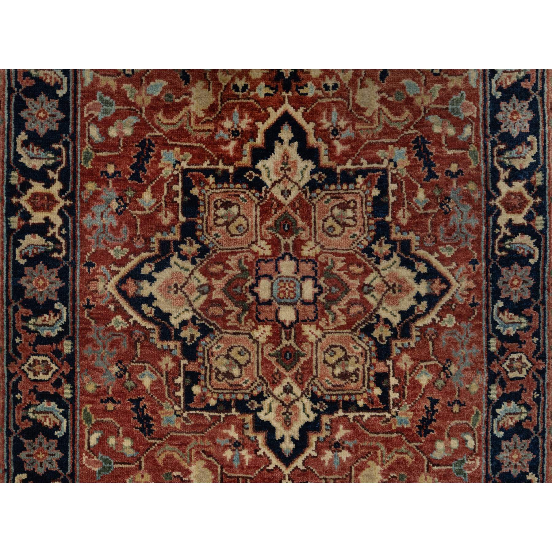 2'7"x10'2" Auburn Red, Antiqued Fine Heriz Re-Creation with Star Medallion Design, Hand Knotted, Hand Spun New Zealand Wool, Soft and Plush, Runner, Oriental Rug Sh91383