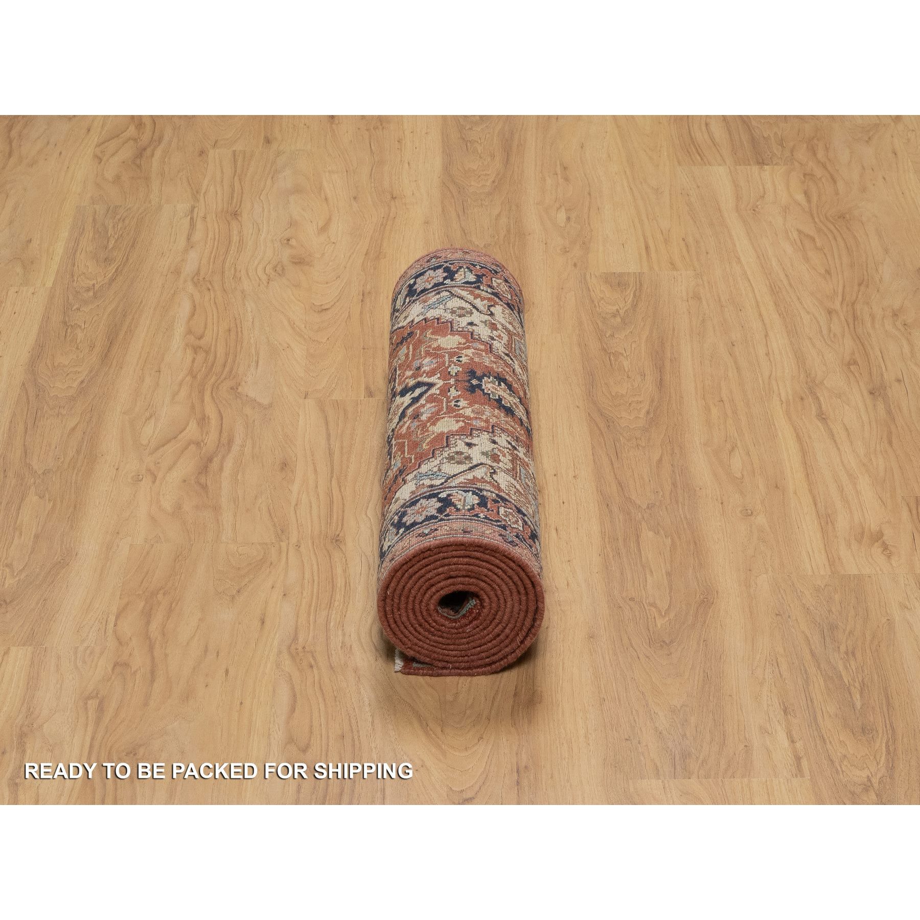 2'7"x10'2" Auburn Red, Antiqued Fine Heriz Re-Creation with Star Medallion Design, Hand Knotted, Hand Spun New Zealand Wool, Soft and Plush, Runner, Oriental Rug Sh91383
