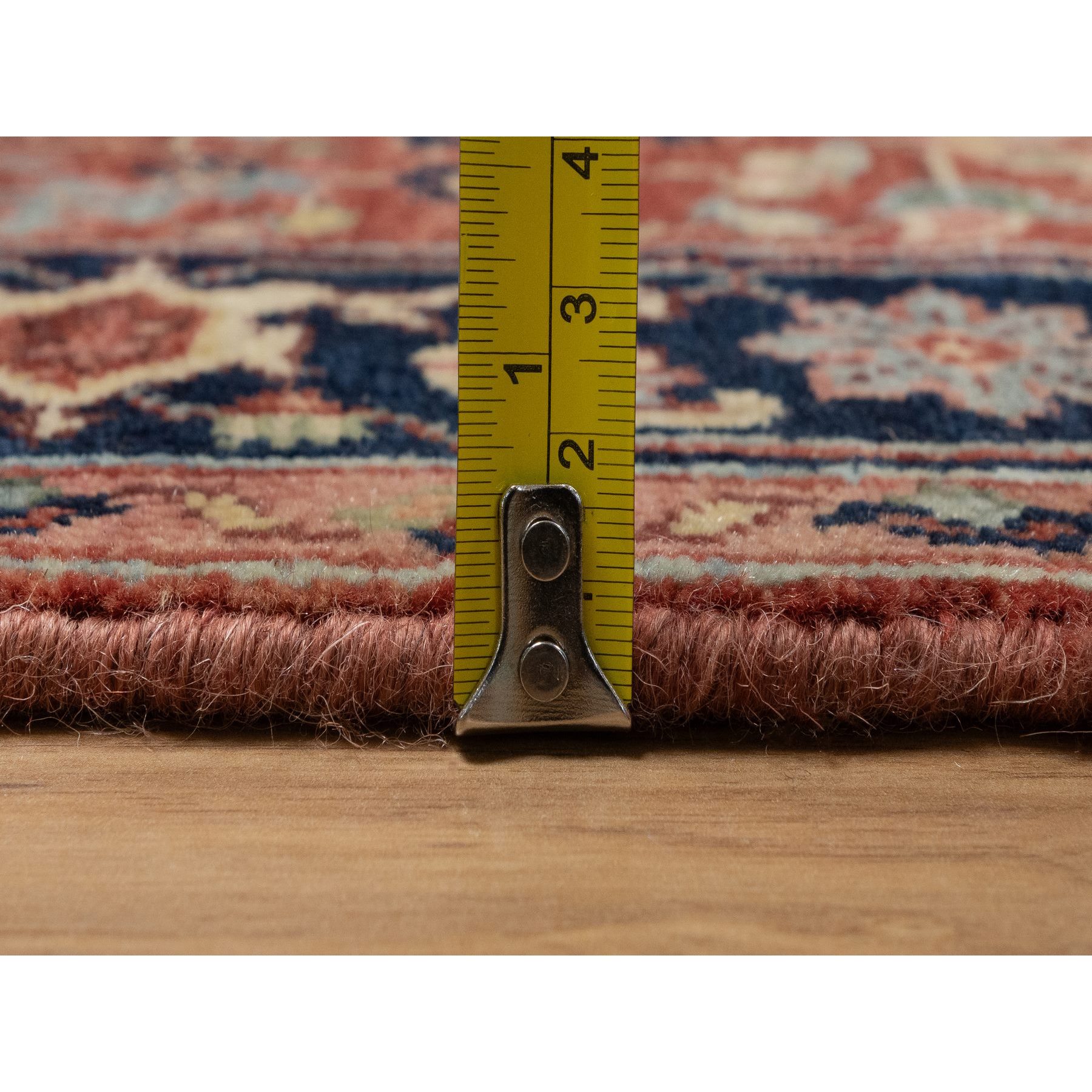 2'7"x10'2" Auburn Red, Antiqued Fine Heriz Re-Creation with Star Medallion Design, Hand Knotted, Hand Spun New Zealand Wool, Soft and Plush, Runner, Oriental Rug Sh91383