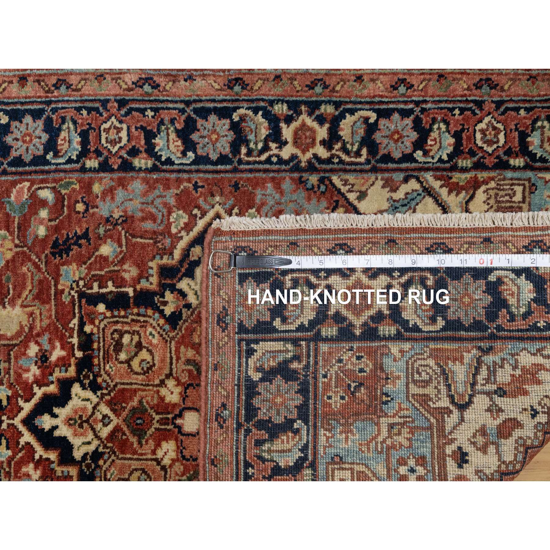 2'7"x10'2" Auburn Red, Antiqued Fine Heriz Re-Creation with Star Medallion Design, Hand Knotted, Hand Spun New Zealand Wool, Soft and Plush, Runner, Oriental Rug Sh91383