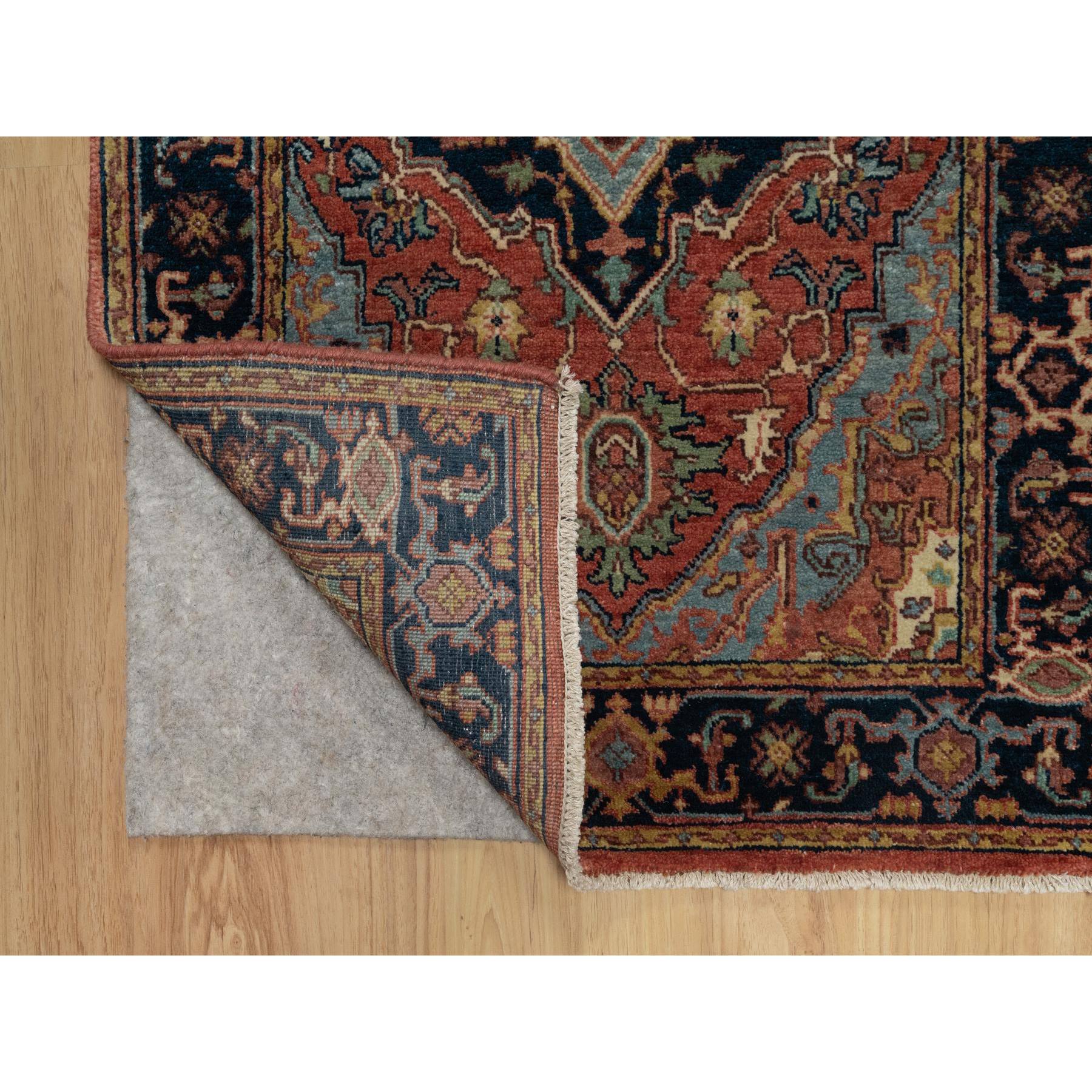 2'6"x8'3" Ochre Red, Antiqued Fine Heriz Re-Creation, Denser Weave, Vegetable Dyes, Soft Wool, Hand Knotted, Lush and Plush, Runner, Oriental Rug Sh91384