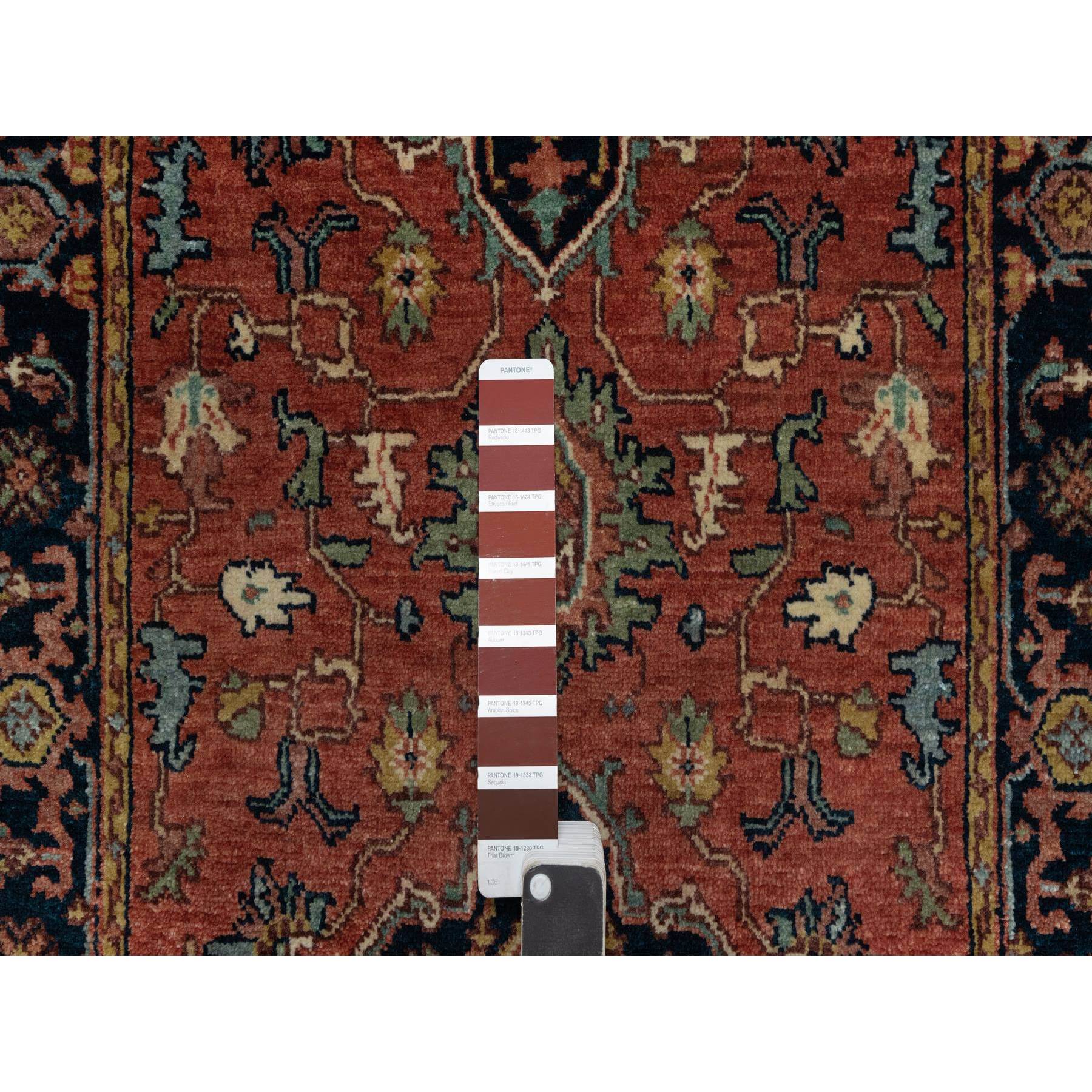 2'6"x8'3" Ochre Red, Antiqued Fine Heriz Re-Creation, Denser Weave, Vegetable Dyes, Soft Wool, Hand Knotted, Lush and Plush, Runner, Oriental Rug Sh91384