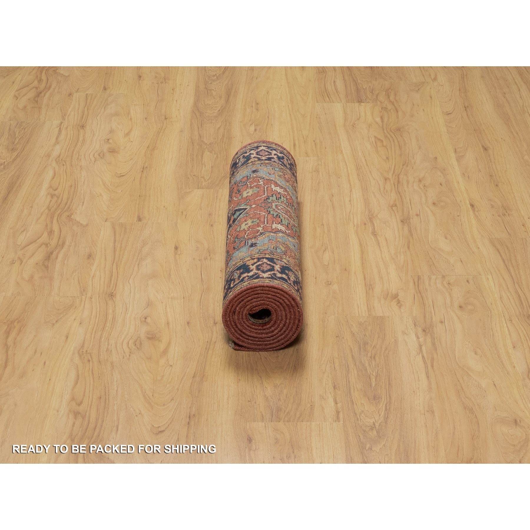 2'6"x8'3" Ochre Red, Antiqued Fine Heriz Re-Creation, Denser Weave, Vegetable Dyes, Soft Wool, Hand Knotted, Lush and Plush, Runner, Oriental Rug Sh91384