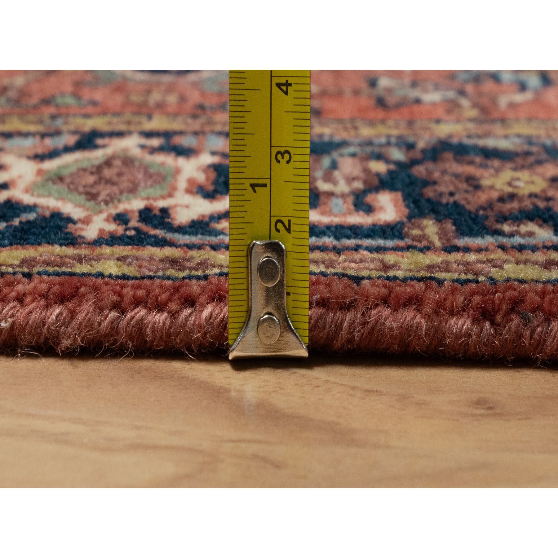 2'6"x8'3" Ochre Red, Antiqued Fine Heriz Re-Creation, Denser Weave, Vegetable Dyes, Soft Wool, Hand Knotted, Lush and Plush, Runner, Oriental Rug Sh91384