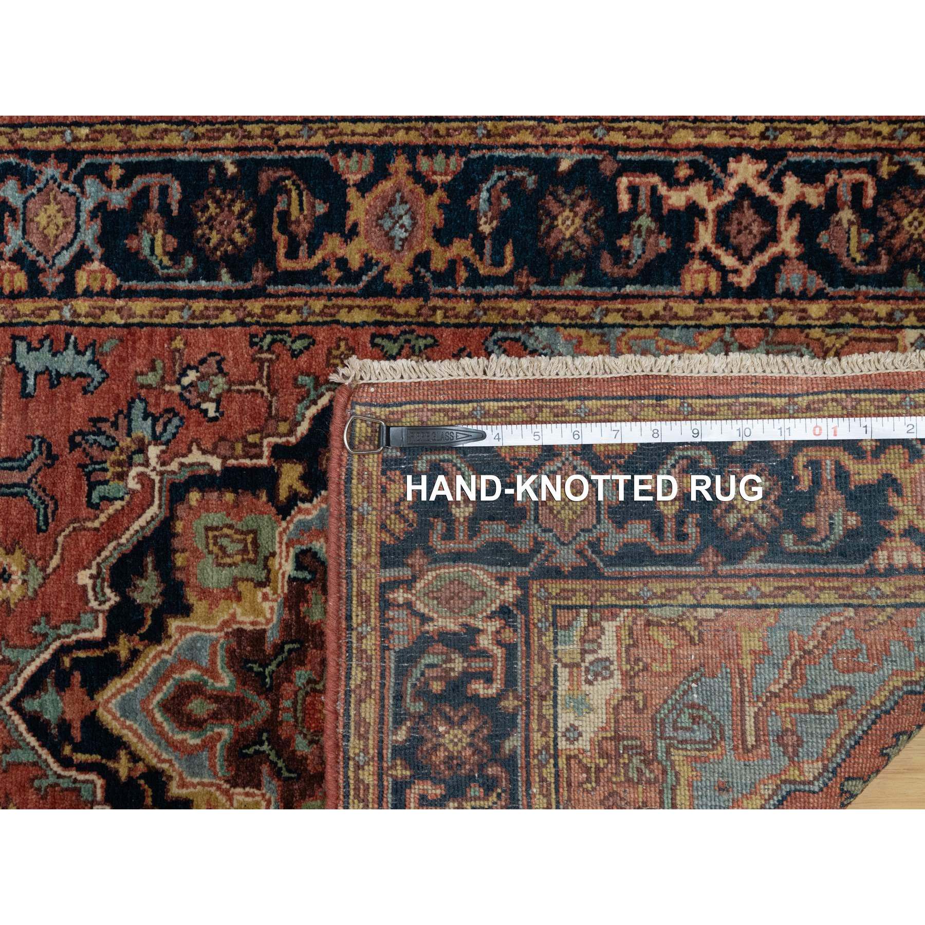 2'6"x8'3" Ochre Red, Antiqued Fine Heriz Re-Creation, Denser Weave, Vegetable Dyes, Soft Wool, Hand Knotted, Lush and Plush, Runner, Oriental Rug Sh91384