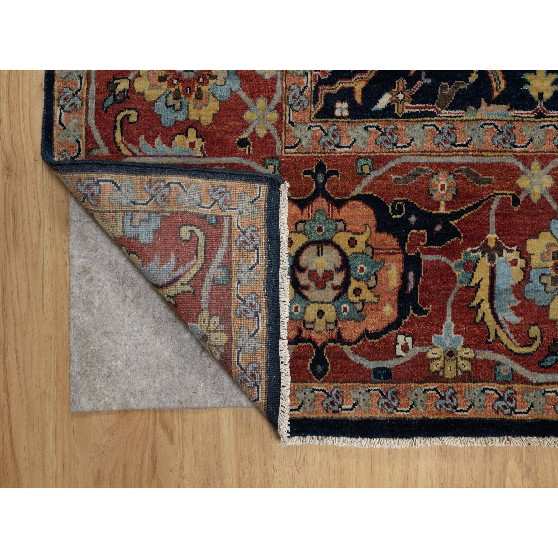 9'x12'2" Midnight Blue, Antiqued Fine Heriz Re-Creation with All Over Vines Design, Hand Knotted, Soft Pile, Vegetable Dyes, 100% Wool, Oriental Rug Sh91385