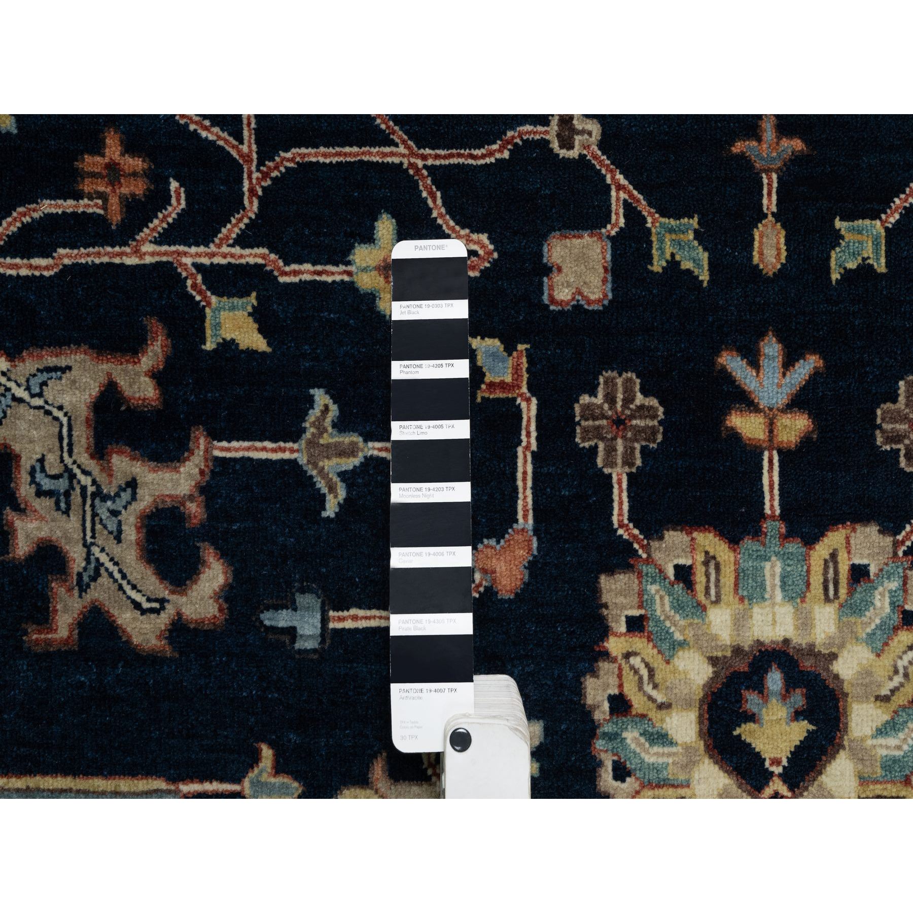 9'x12'2" Midnight Blue, Antiqued Fine Heriz Re-Creation with All Over Vines Design, Hand Knotted, Soft Pile, Vegetable Dyes, 100% Wool, Oriental Rug Sh91385