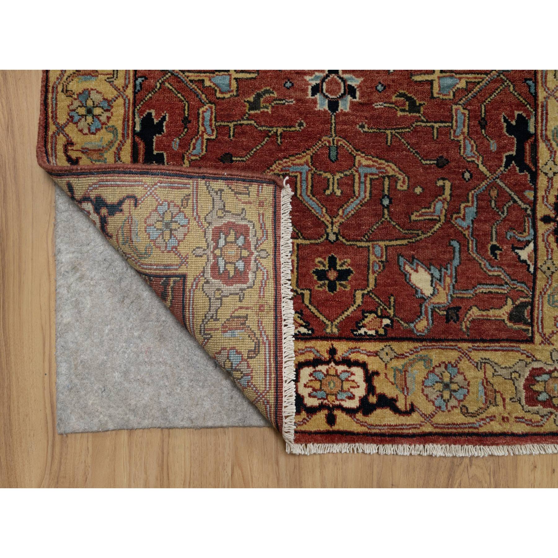2'8"x14'1" Currant Red, Antiqued Fine Heriz Re-Creation with All Over Vines Design, Hand Knotted, 100% Wool, Vegetable Dyes, Denser Weave, Lush and Plush, Soft Pile, Runner, Oriental Rug Sh91387
