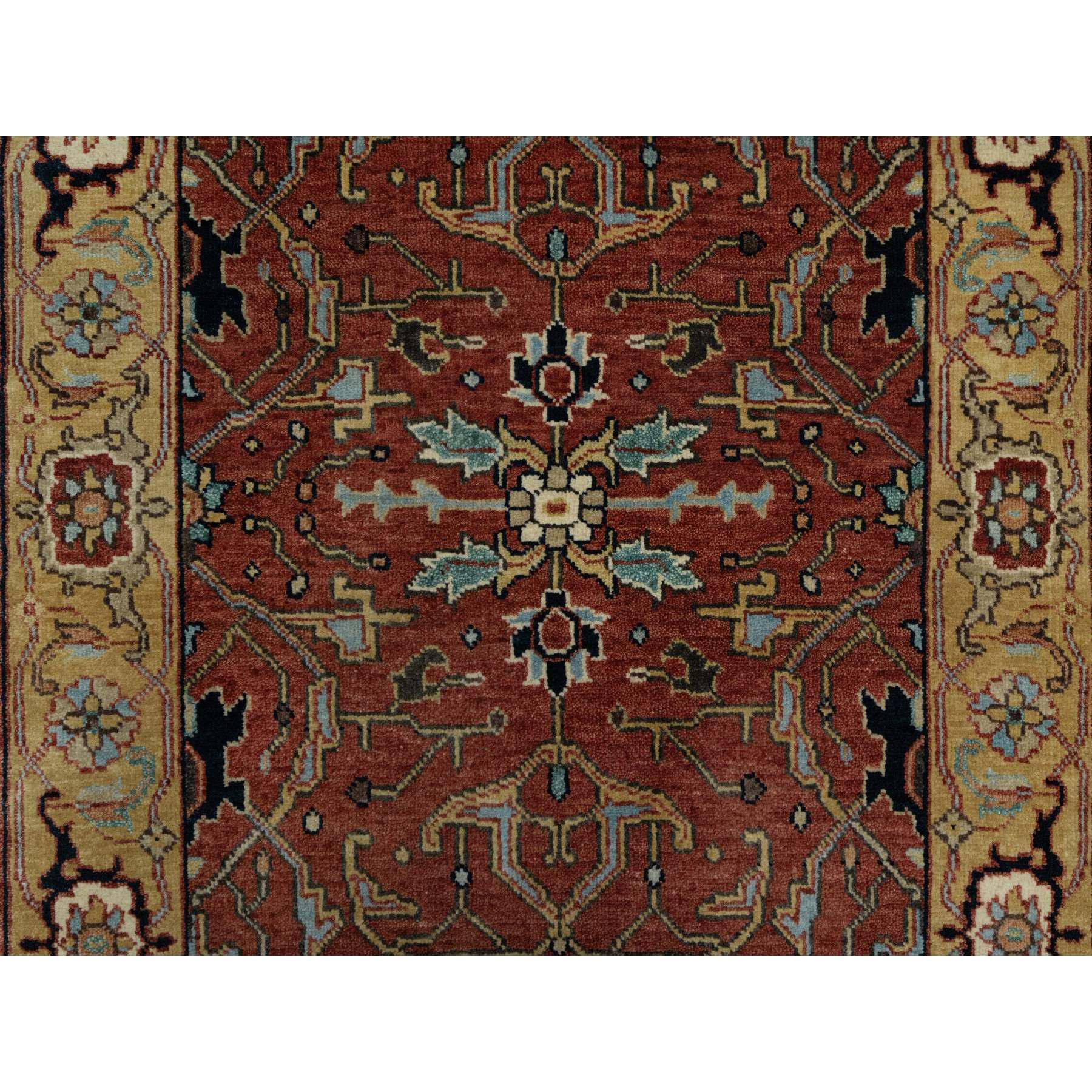 2'8"x14'1" Currant Red, Antiqued Fine Heriz Re-Creation with All Over Vines Design, Hand Knotted, 100% Wool, Vegetable Dyes, Denser Weave, Lush and Plush, Soft Pile, Runner, Oriental Rug Sh91387