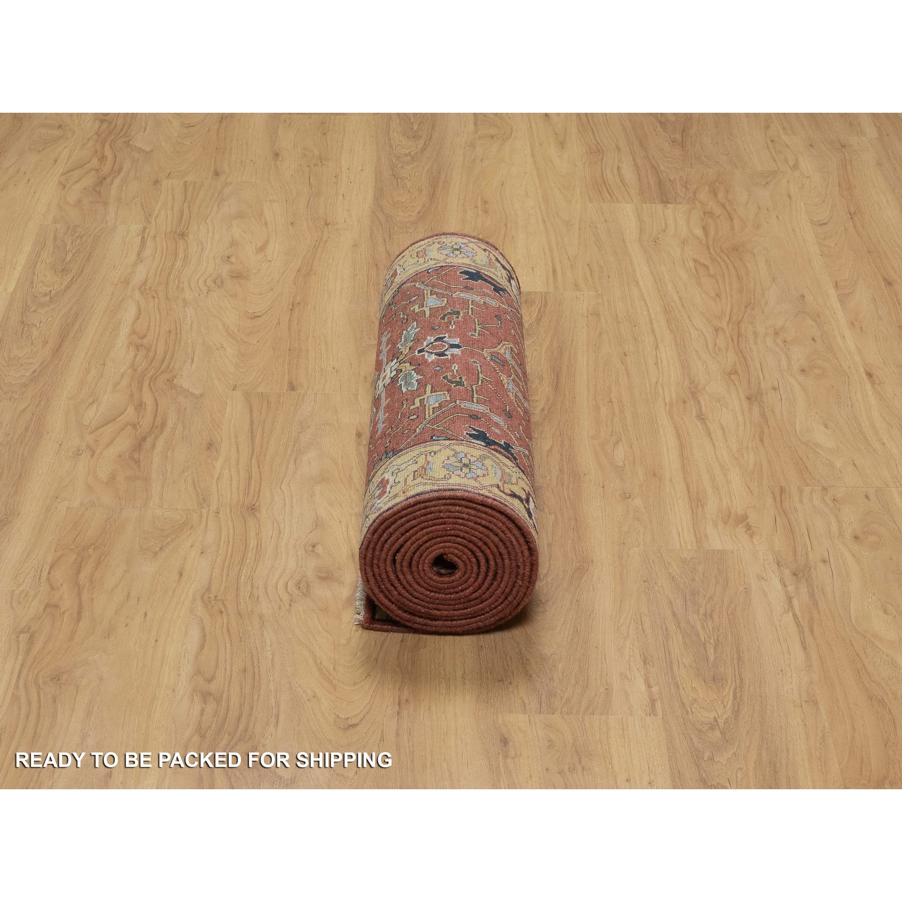 2'8"x14'1" Currant Red, Antiqued Fine Heriz Re-Creation with All Over Vines Design, Hand Knotted, 100% Wool, Vegetable Dyes, Denser Weave, Lush and Plush, Soft Pile, Runner, Oriental Rug Sh91387