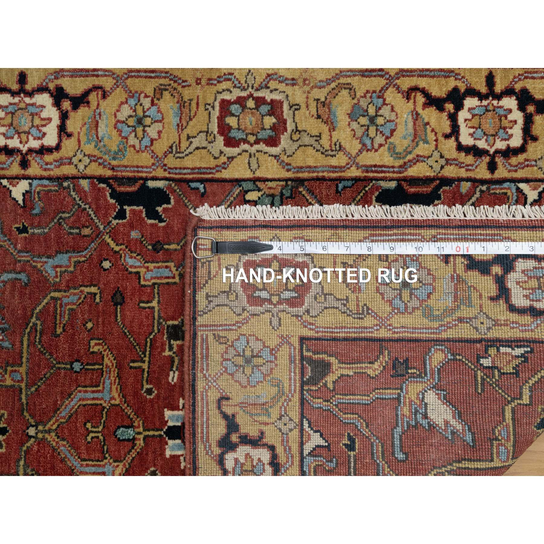 2'8"x14'1" Currant Red, Antiqued Fine Heriz Re-Creation with All Over Vines Design, Hand Knotted, 100% Wool, Vegetable Dyes, Denser Weave, Lush and Plush, Soft Pile, Runner, Oriental Rug Sh91387