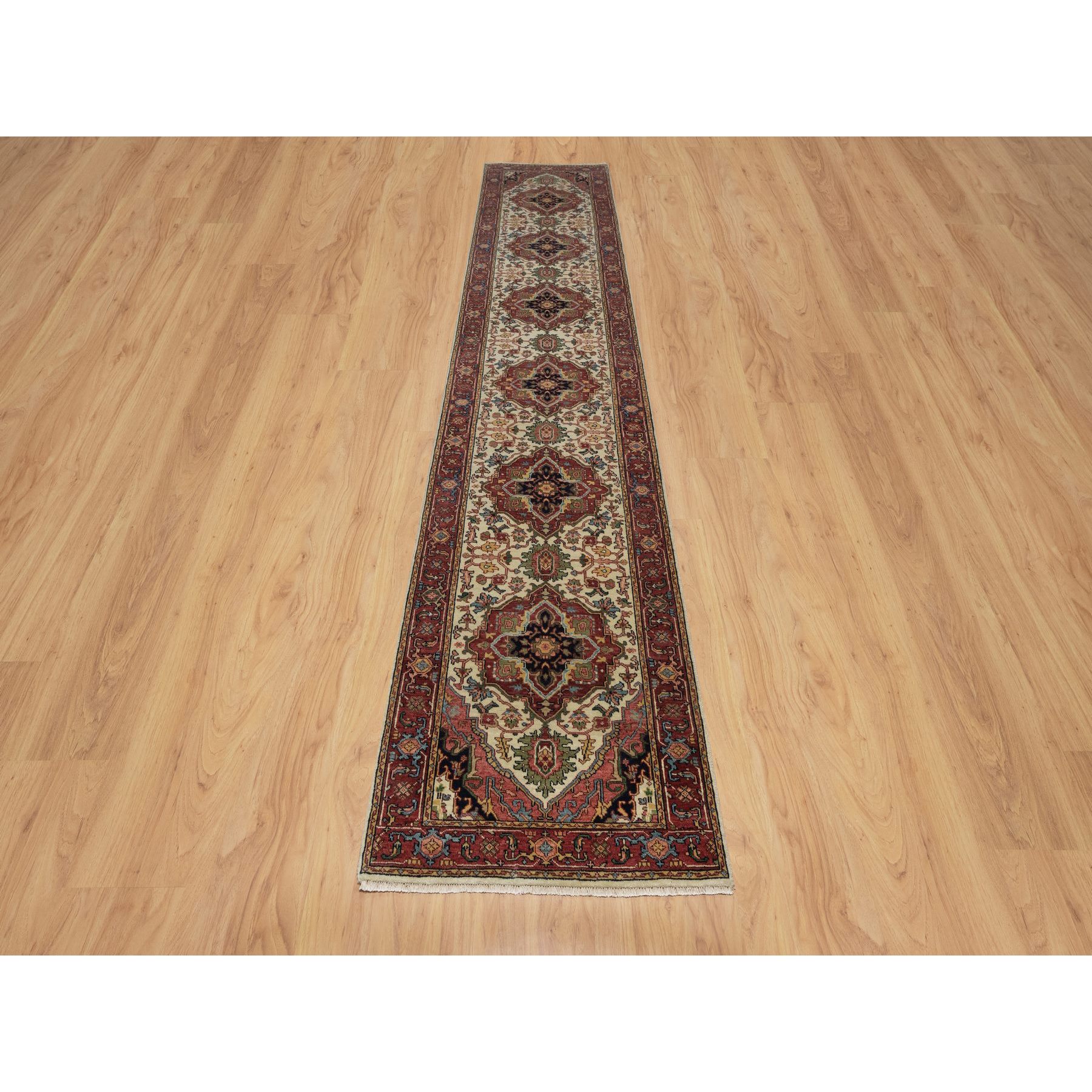 2'8"x14'3" Swan White, Antiqued Fine Heriz Re-Creation, Natural Dyes, Hand Knotted, Plush and Lush, Soft Wool, Denser Weave, XL Runner, Oriental Rug Sh91388